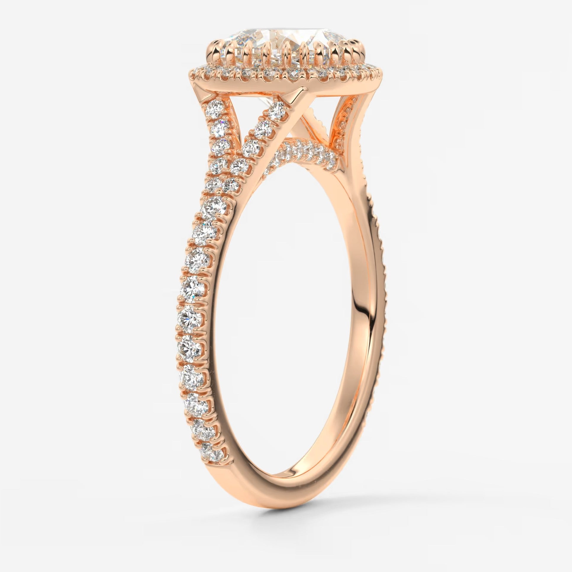 Aeris cushion halo pavé bridge engagement ring