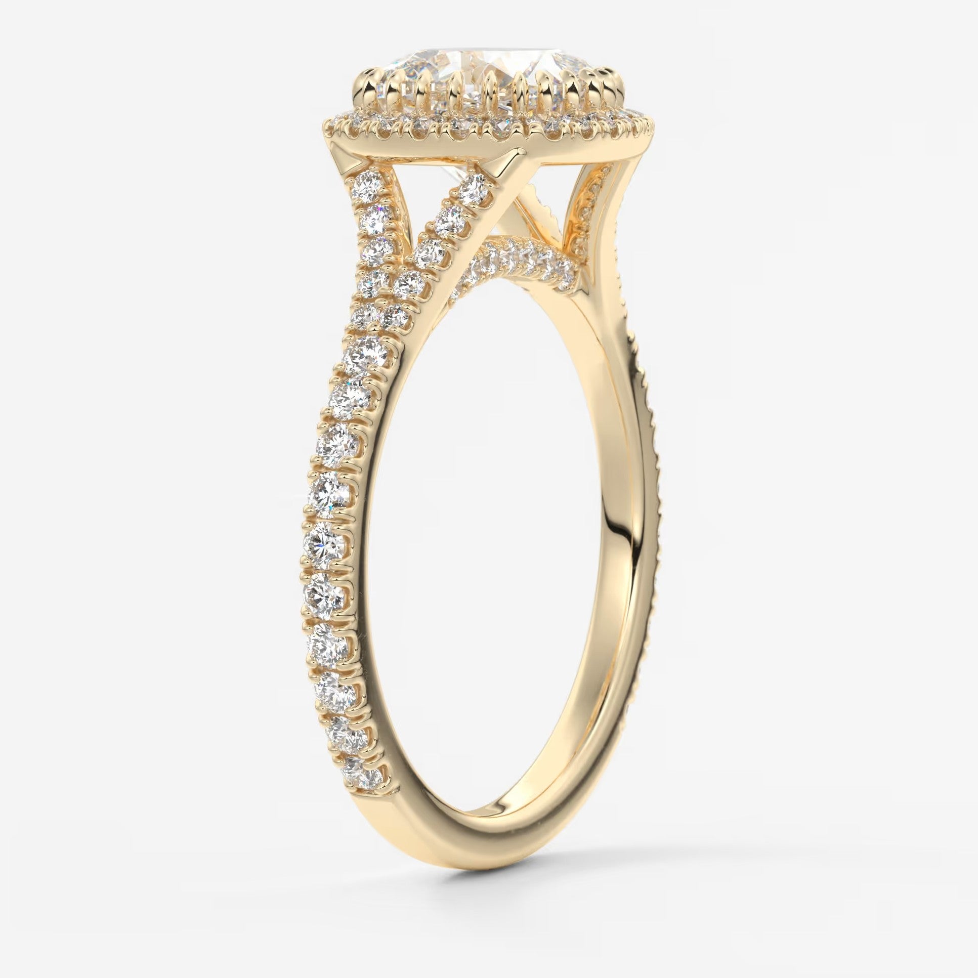 Aeris cushion halo pavé bridge engagement ring