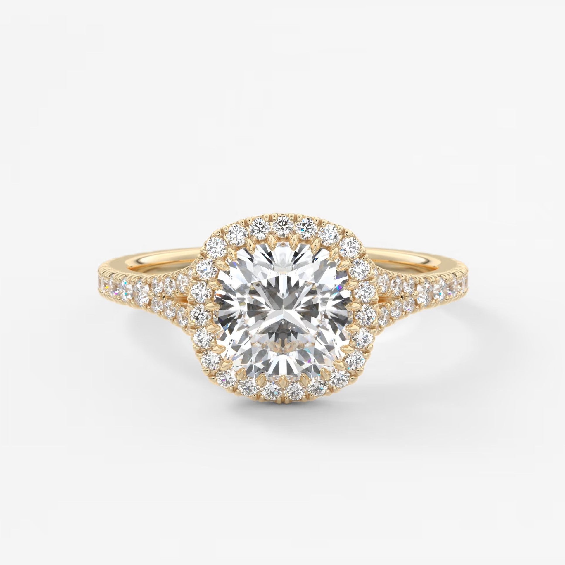 Aeris cushion halo pavé bridge engagement ring