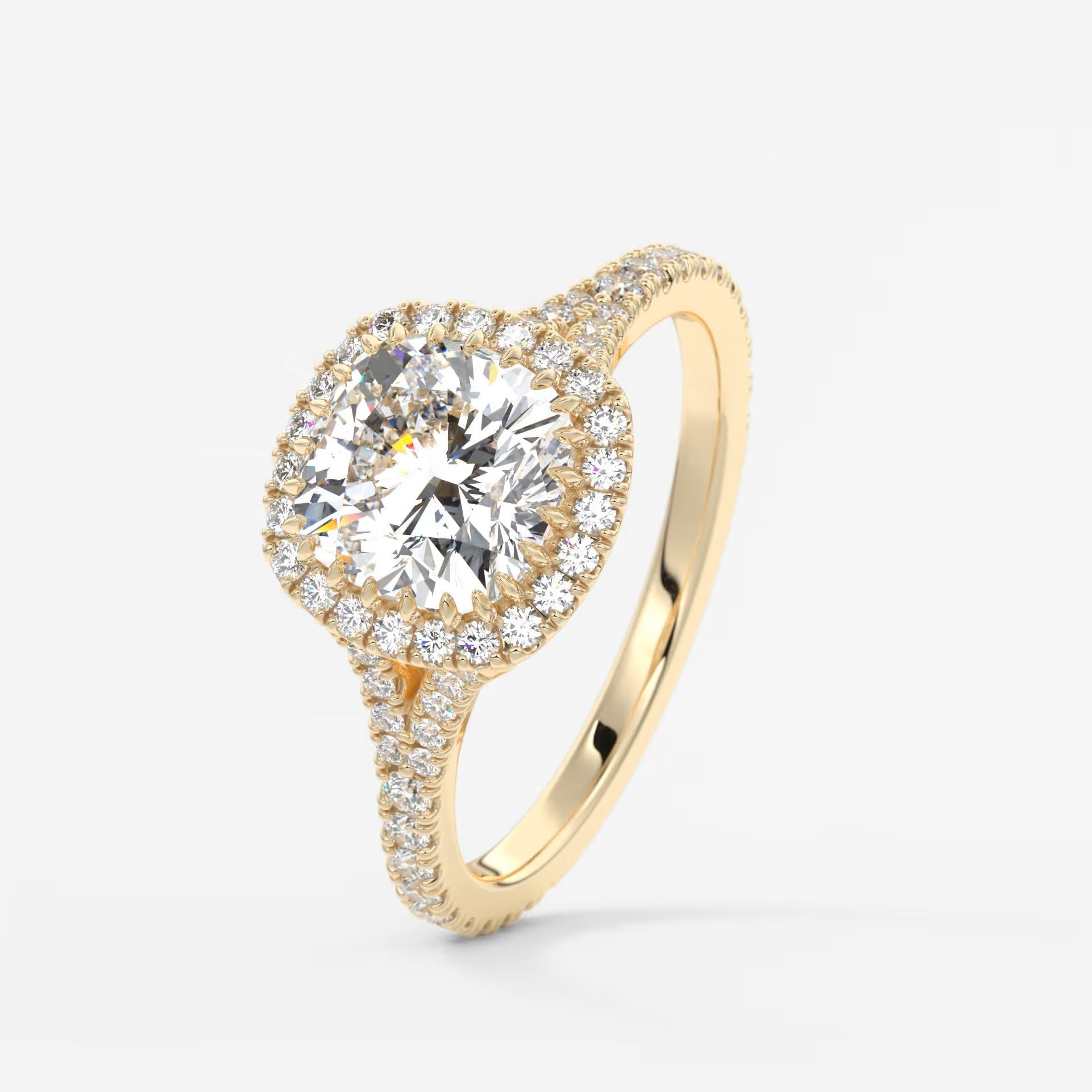 Aeris cushion halo pavé bridge engagement ring