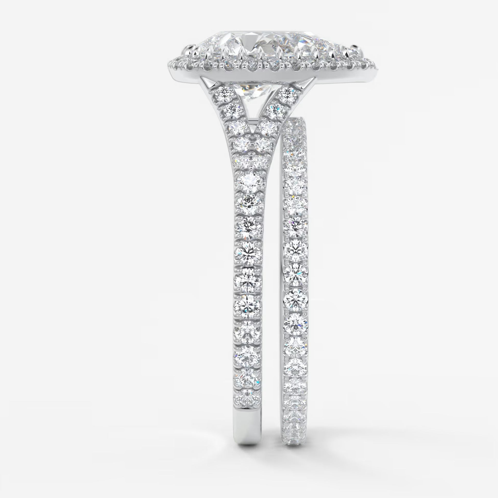 Aeris pear halo pavé bridge engagement ring