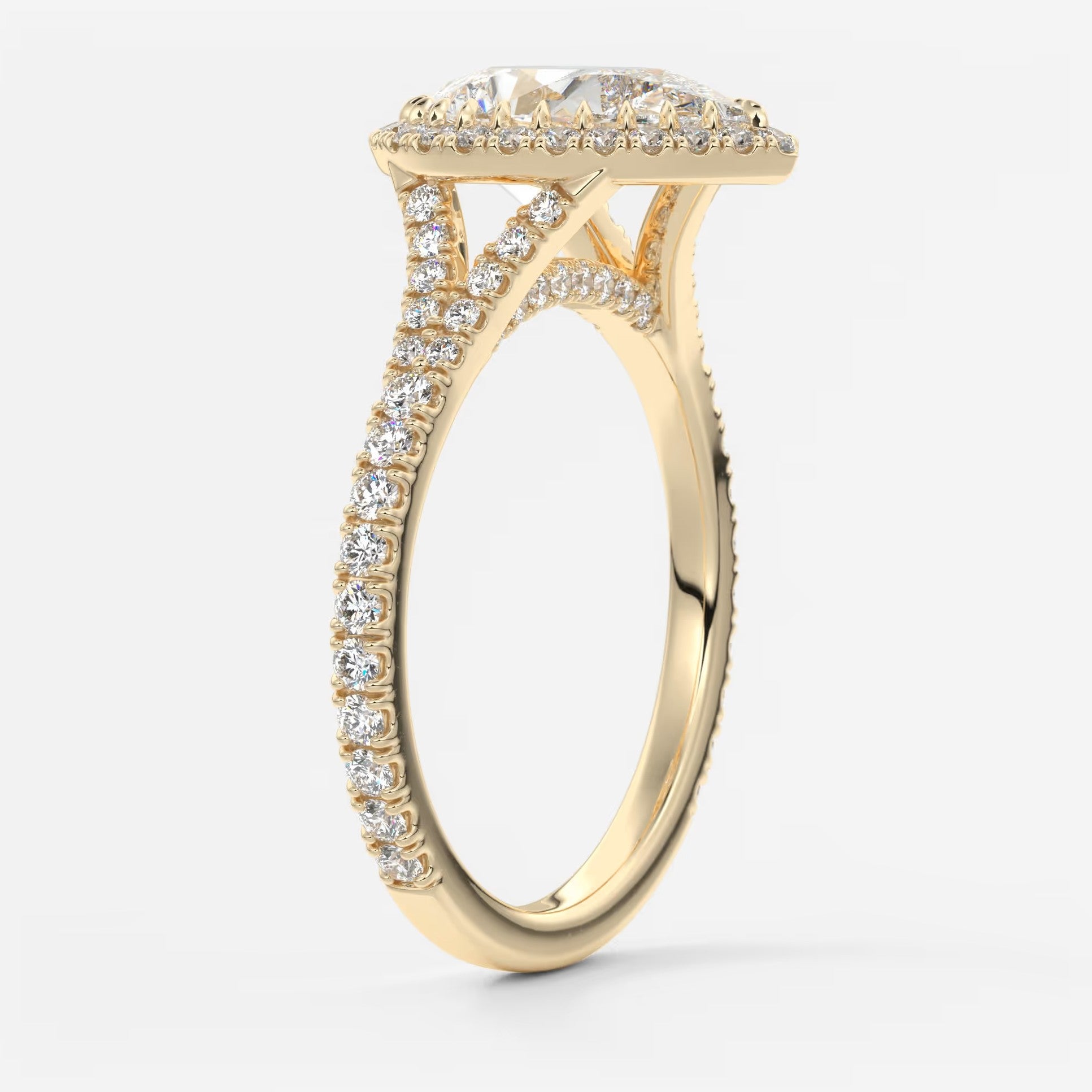 Aeris pear halo pavé bridge engagement ring
