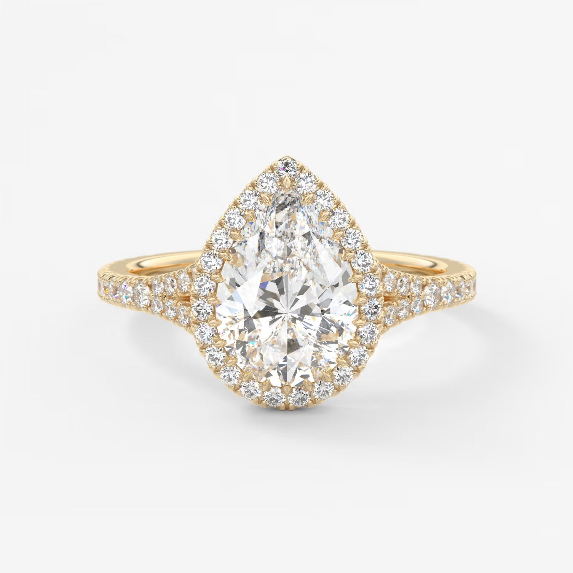 Aeris pear halo pavé bridge engagement ring
