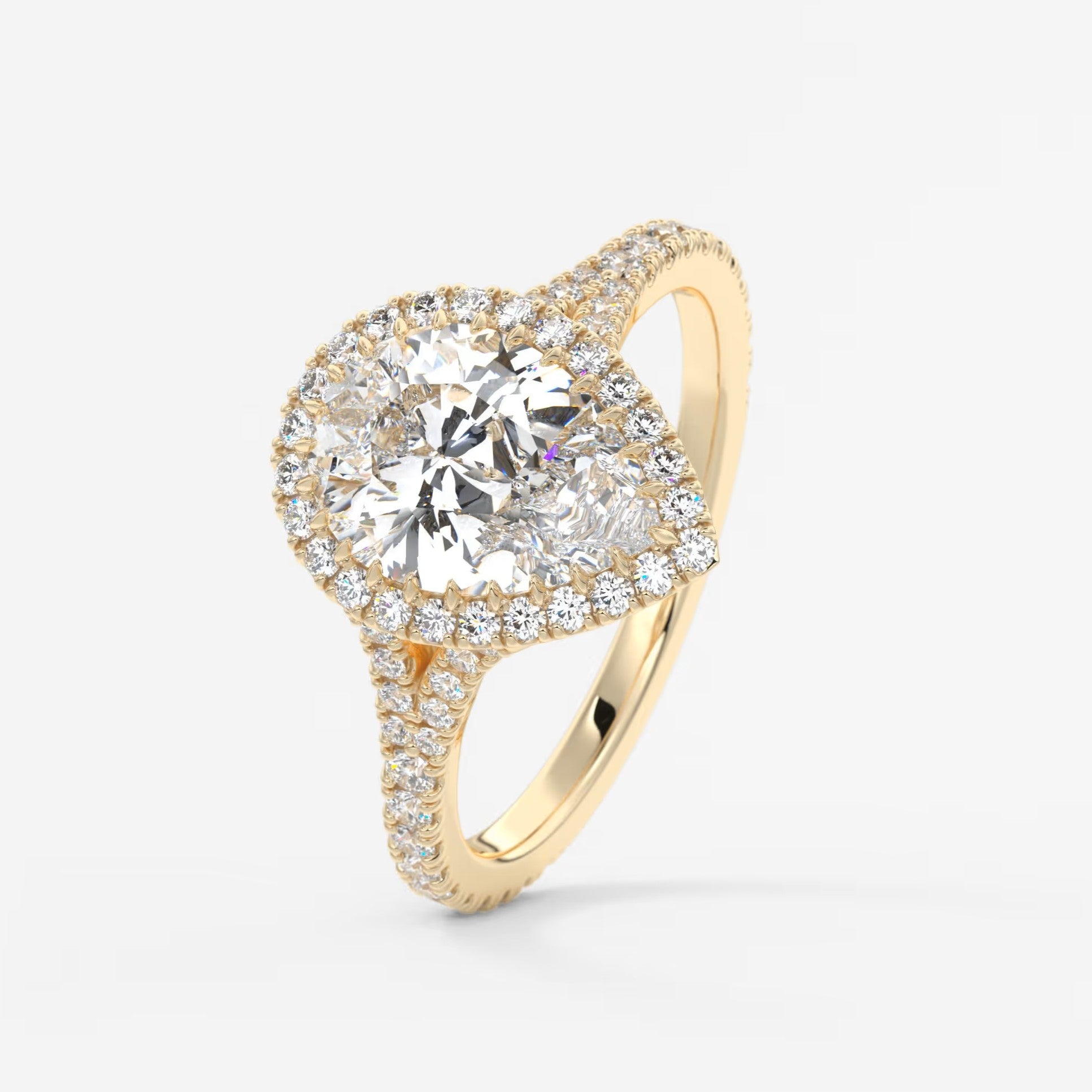 Aeris pear halo pavé bridge engagement ring
