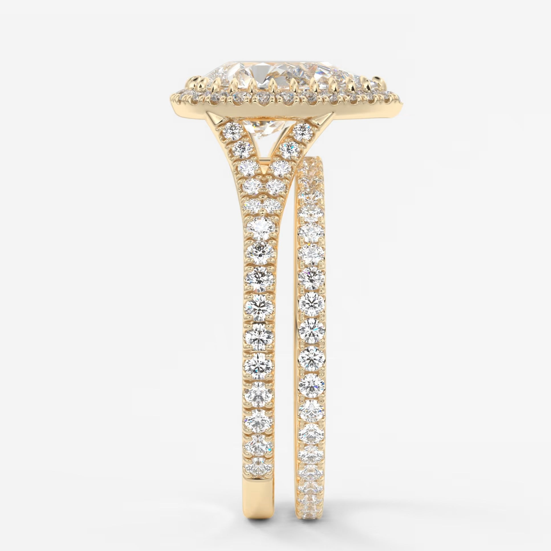 Aeris pear halo pavé bridge engagement ring