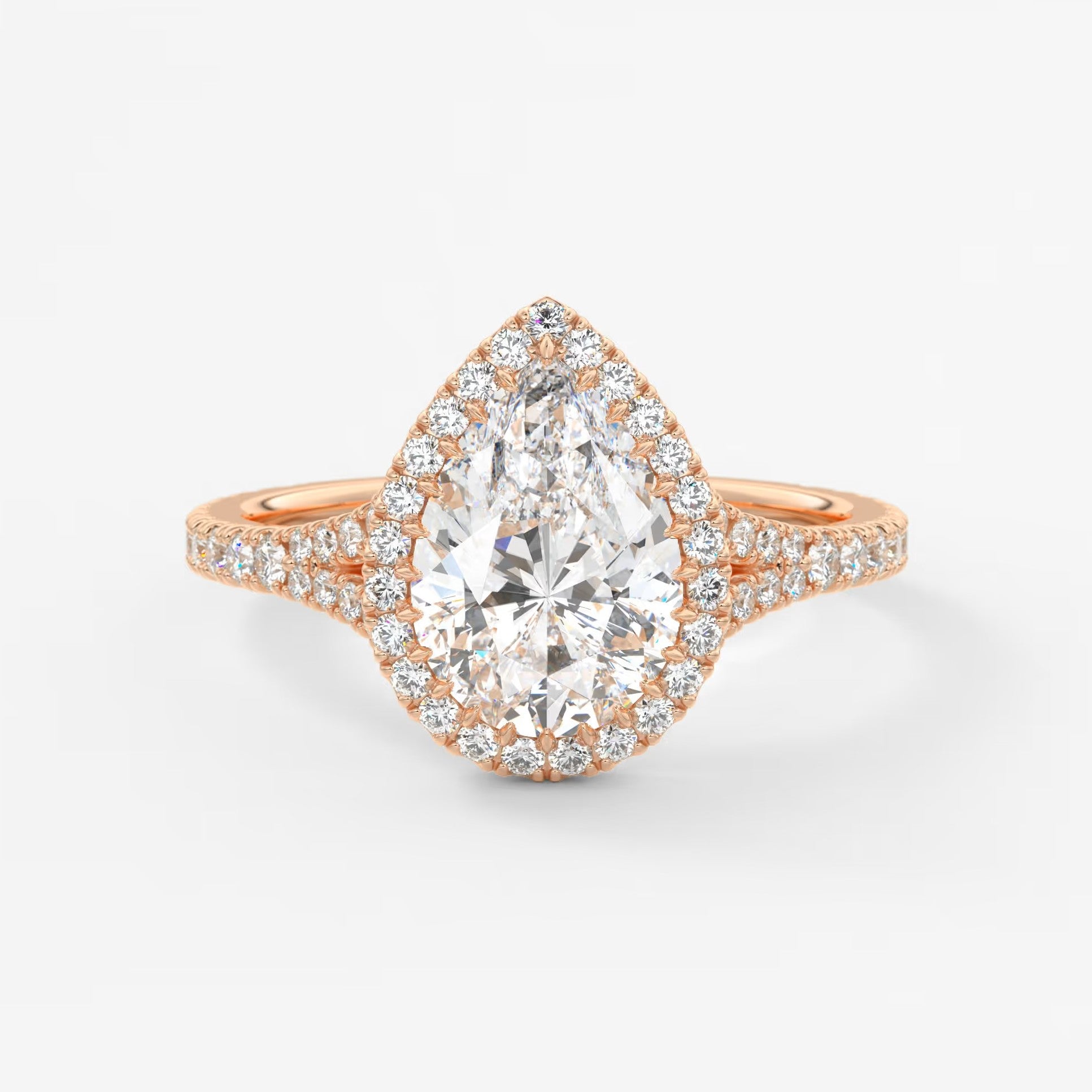 Aeris pear halo pavé bridge engagement ring