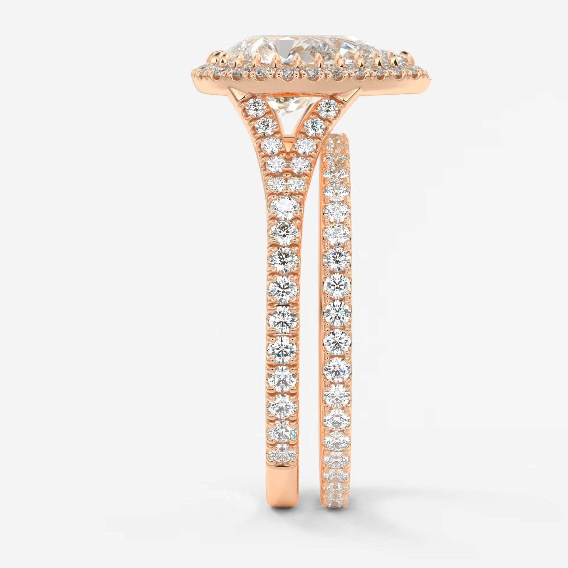 Aeris pear halo pavé bridge engagement ring