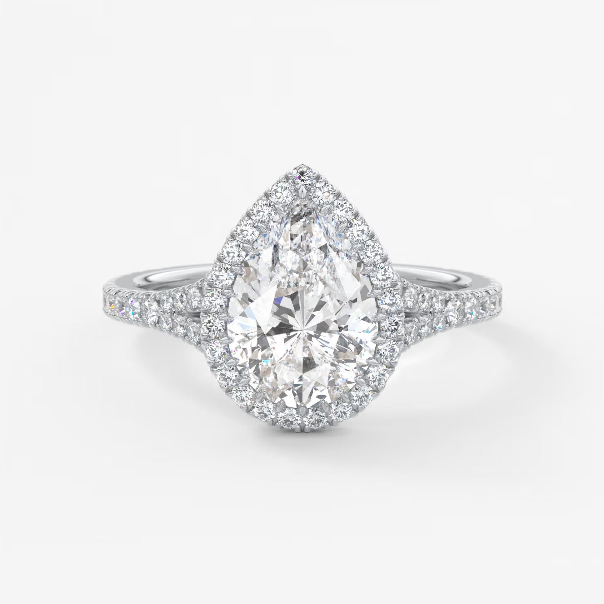 Aeris pear halo pavé bridge engagement ring