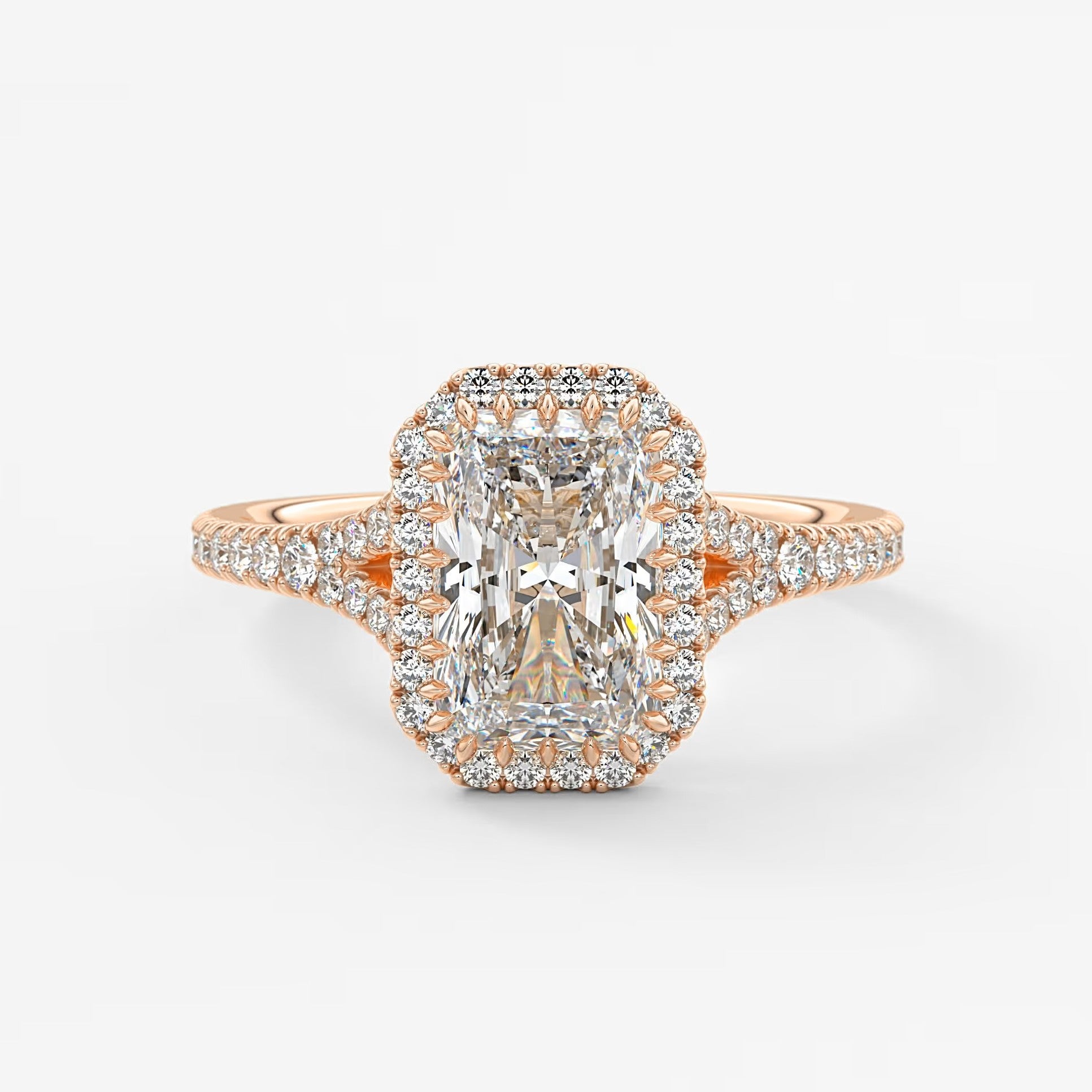 Aeris radiant halo pavé bridge engagement ring