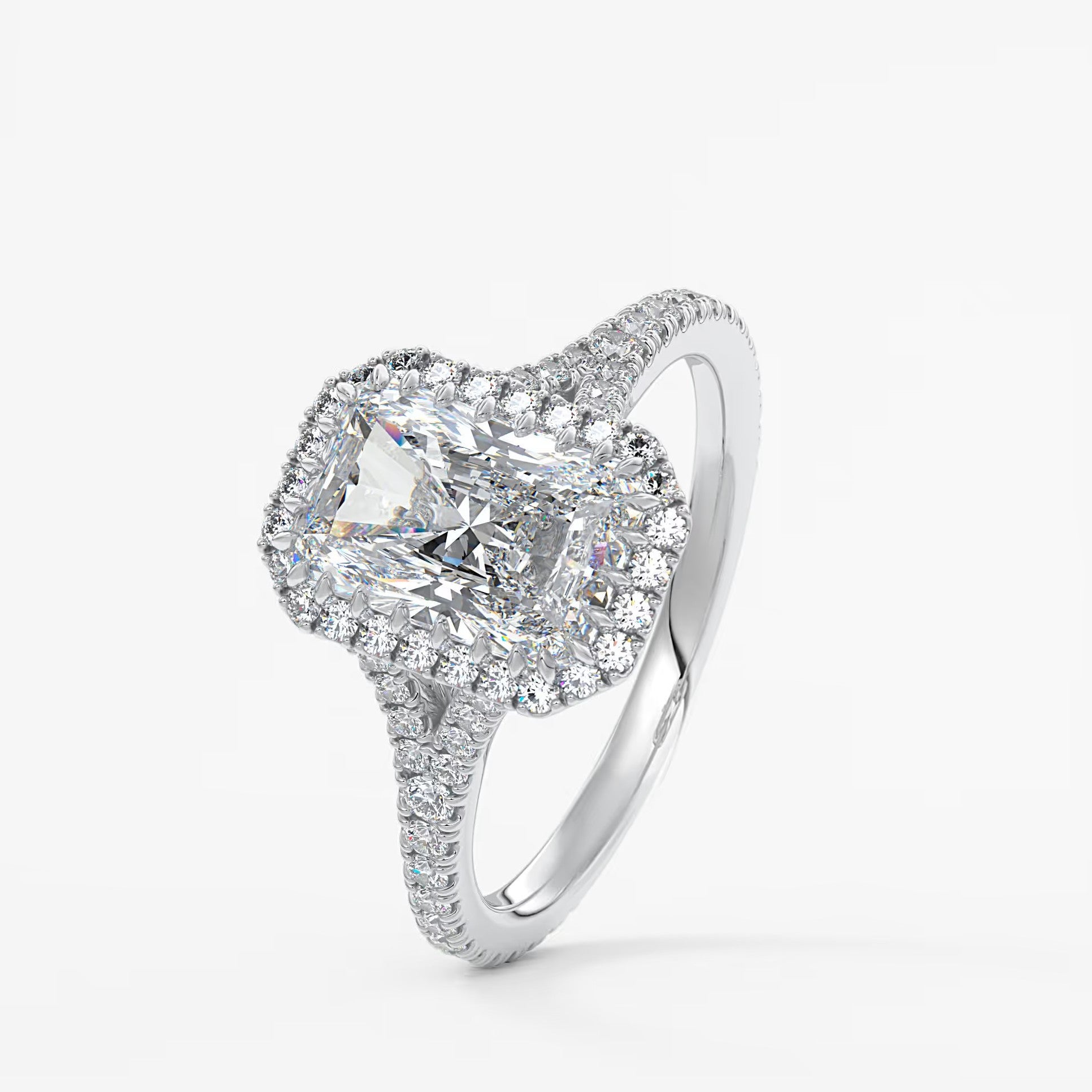 Aeris radiant halo pavé bridge engagement ring