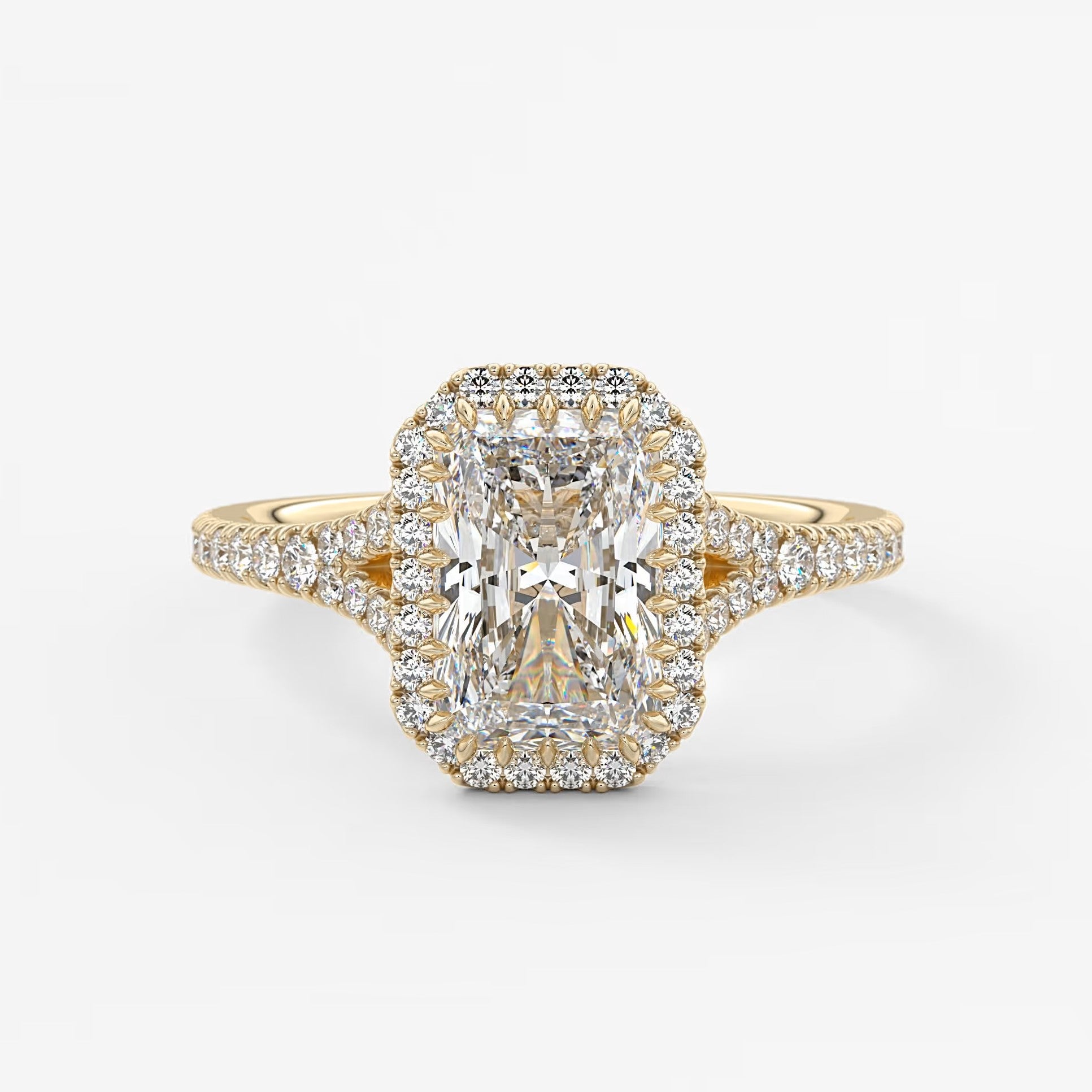 Aeris radiant halo pavé bridge engagement ring