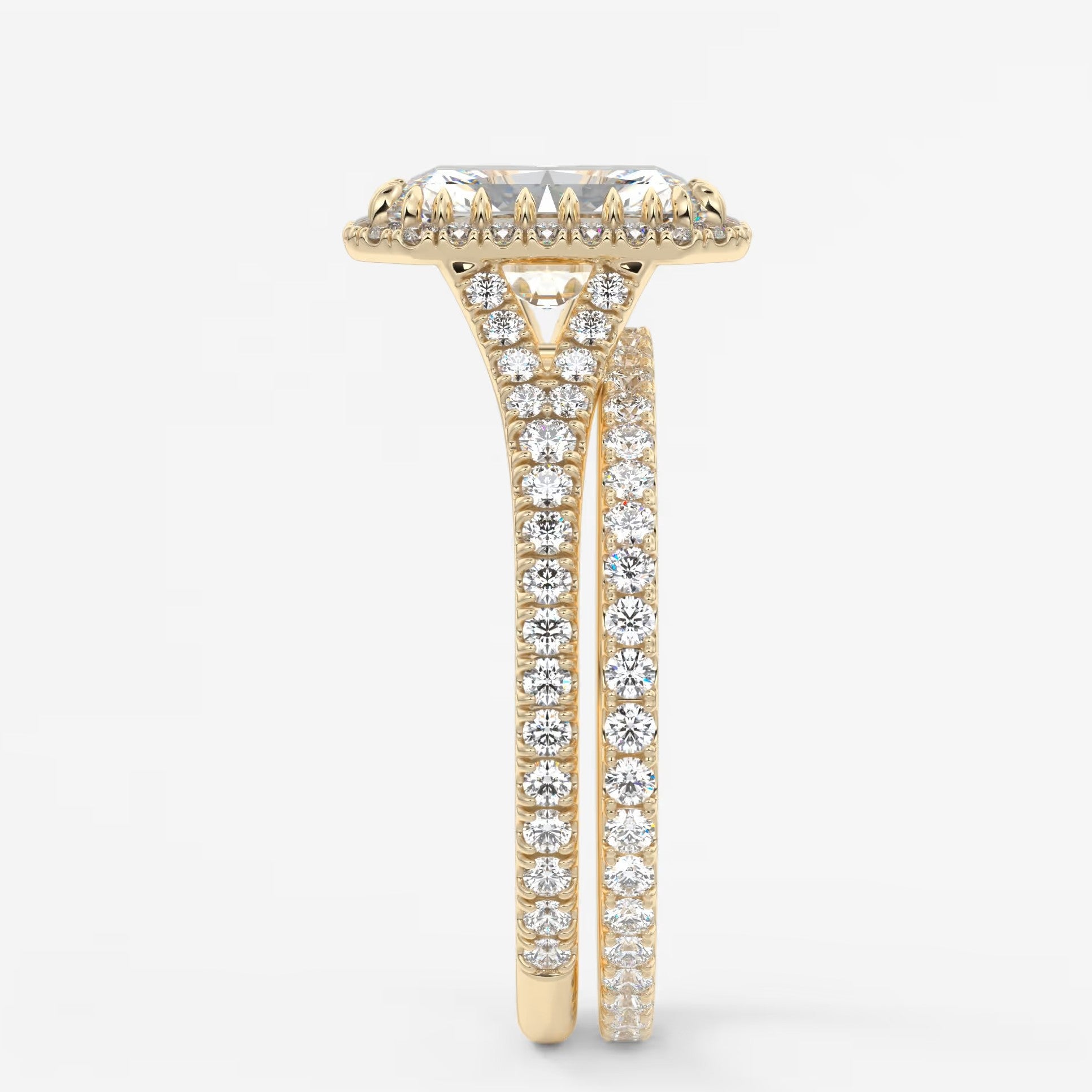 Aeris radiant halo pavé bridge engagement ring