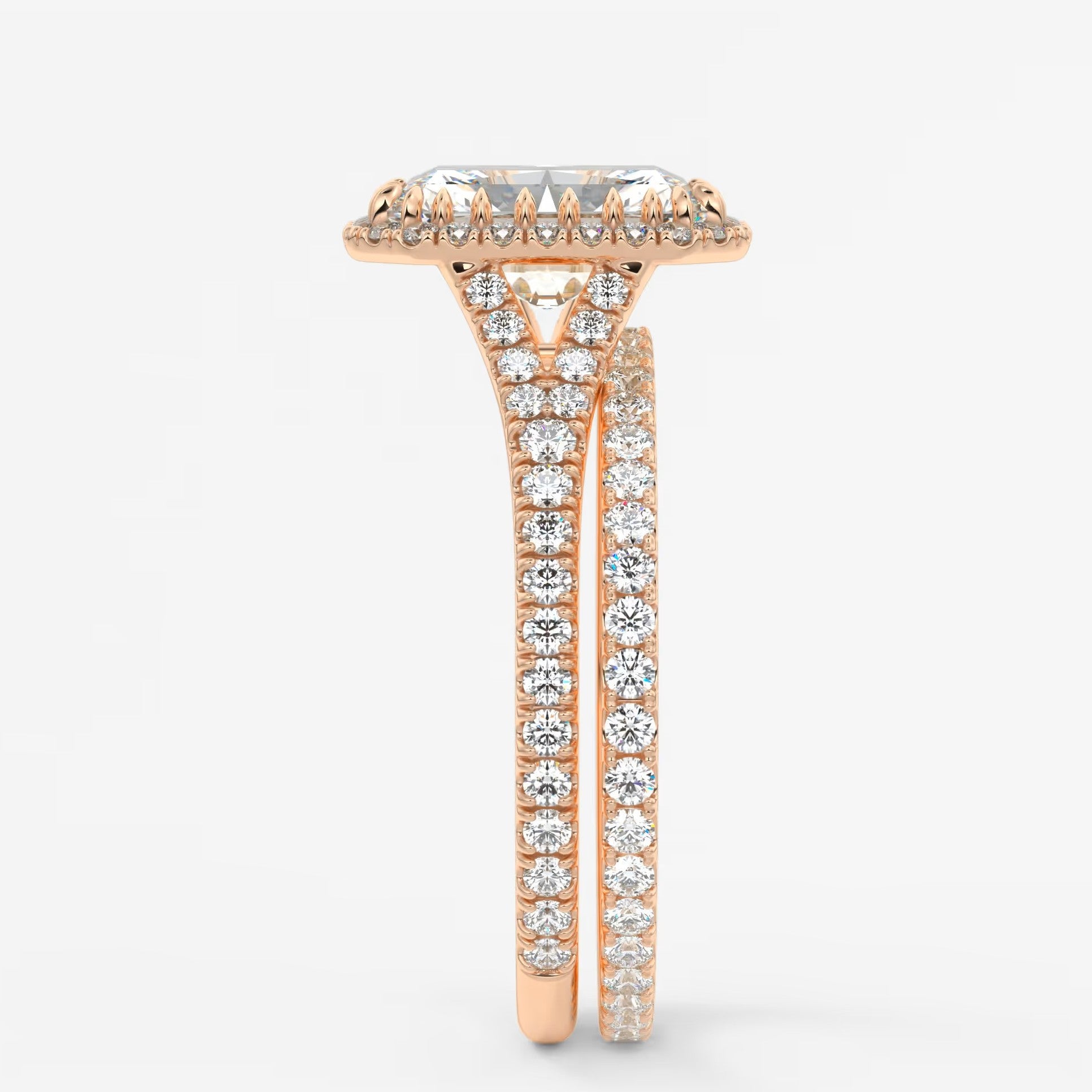 Aeris radiant halo pavé bridge engagement ring