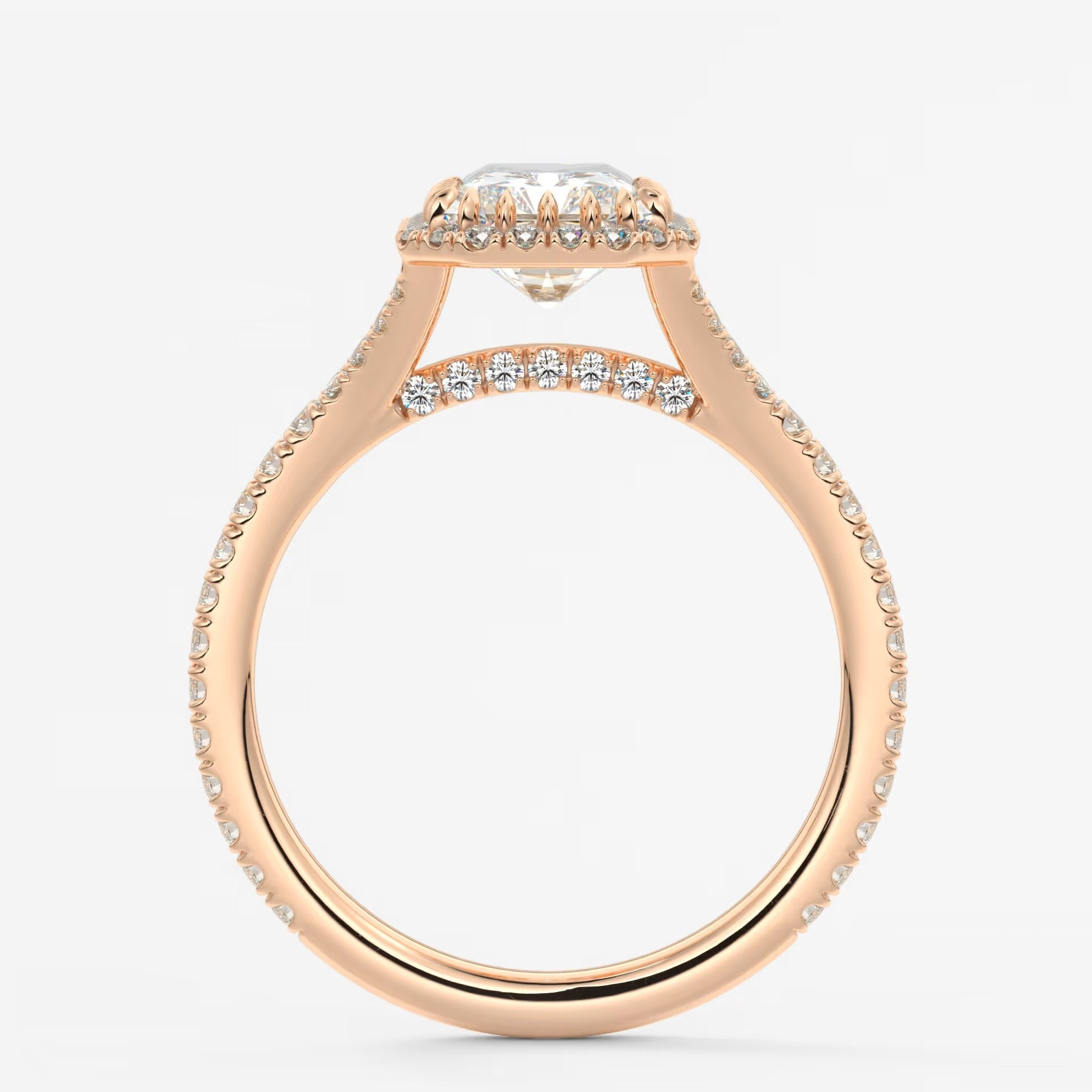 Aeris radiant halo pavé bridge engagement ring