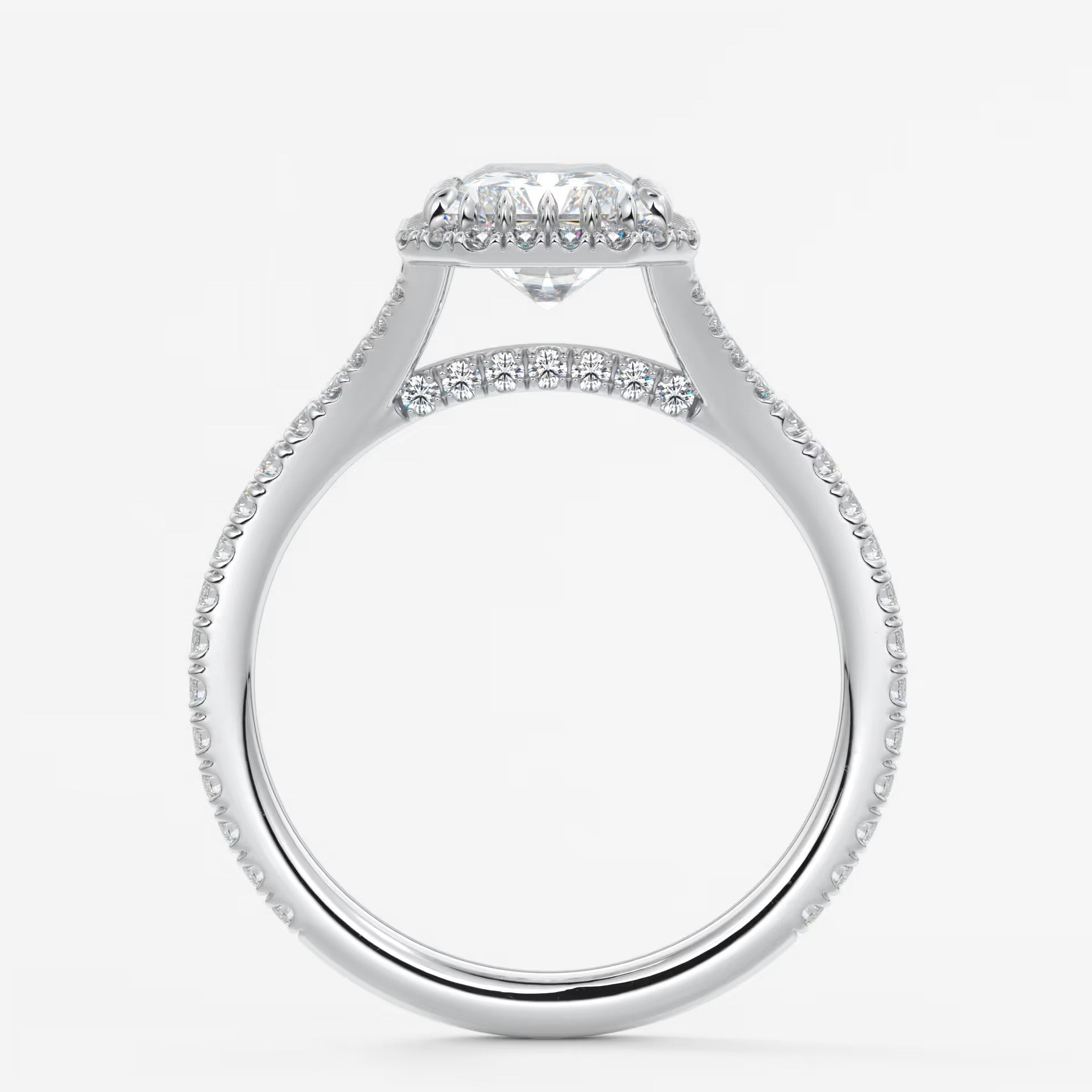 Aeris radiant halo pavé bridge engagement ring