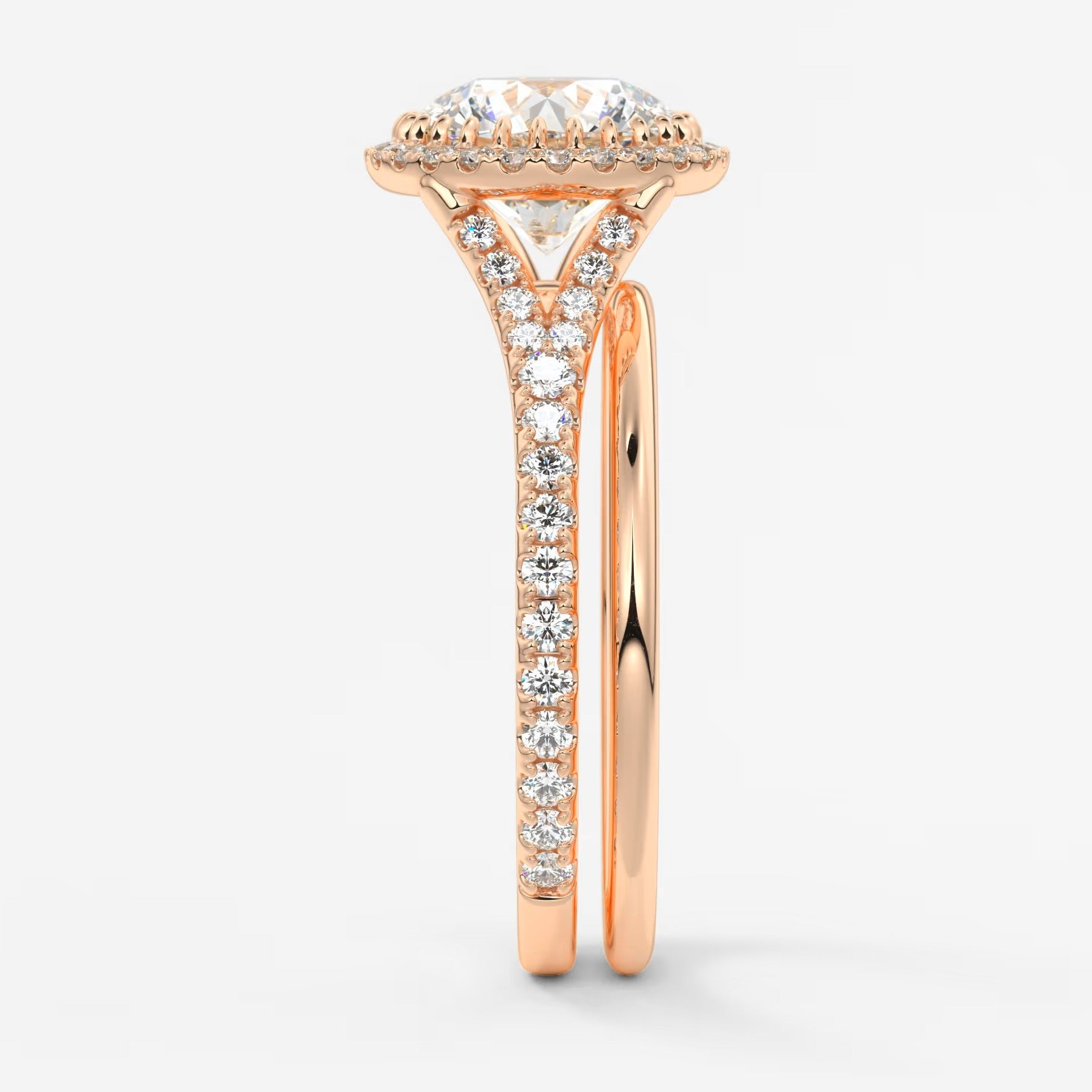 Aeris round halo pavé bridge engagement ring