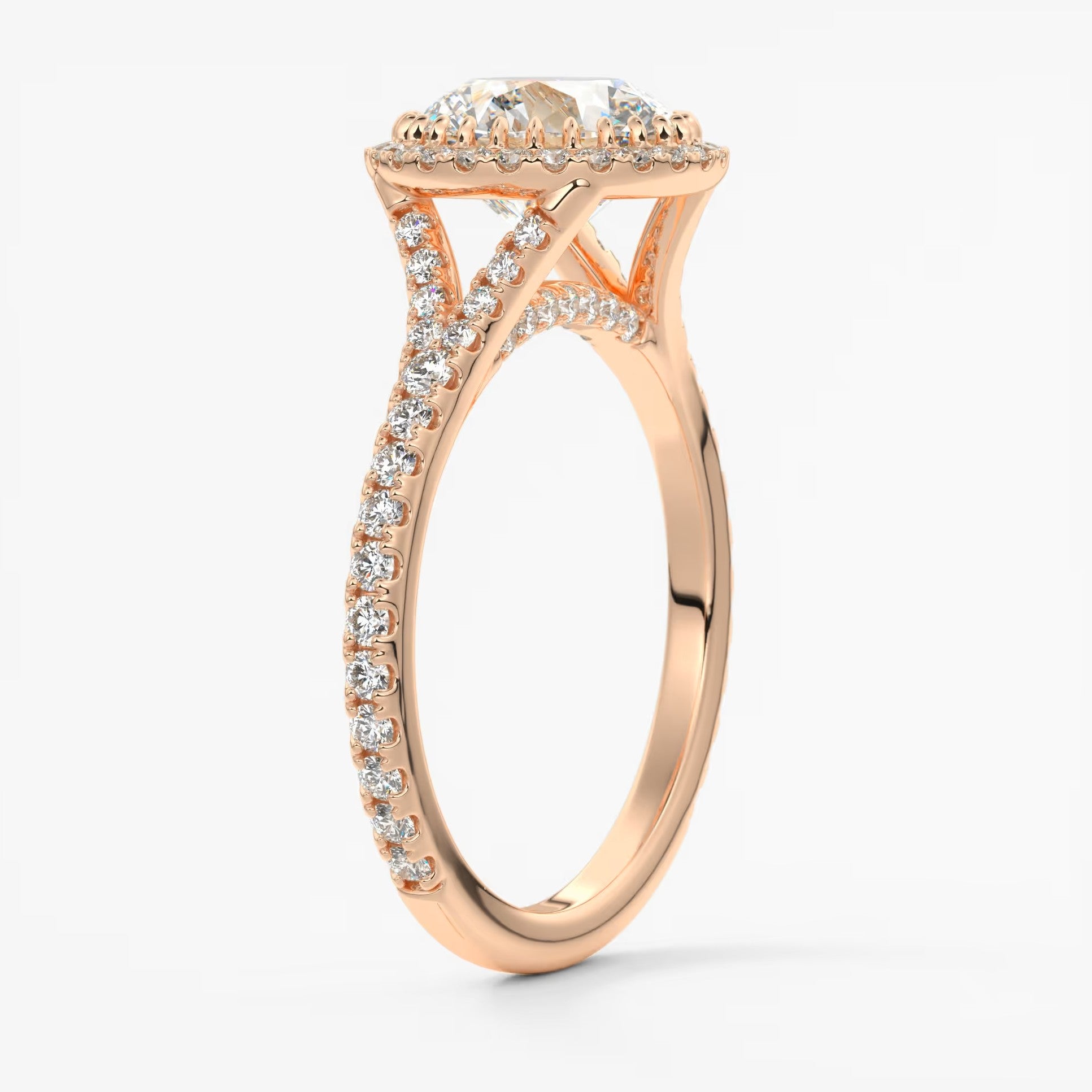 Aeris round halo pavé bridge engagement ring
