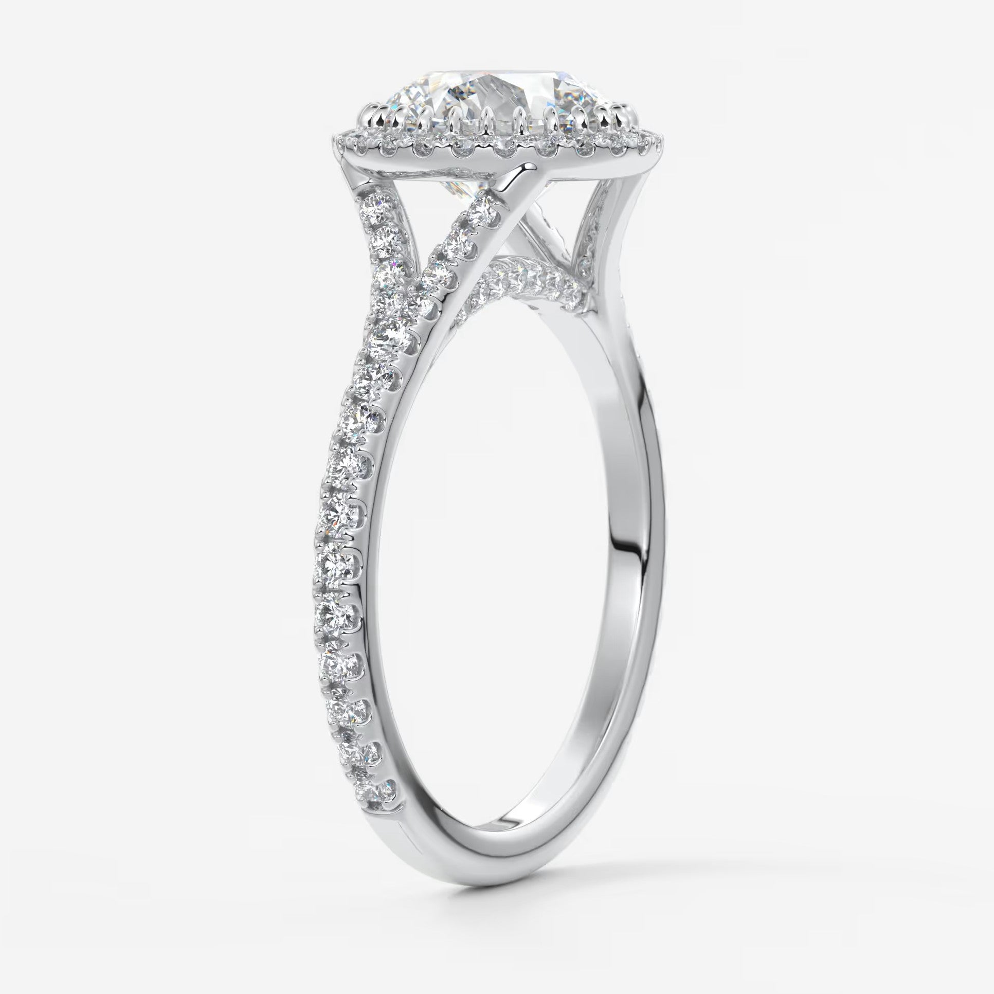 Aeris round halo pavé bridge engagement ring
