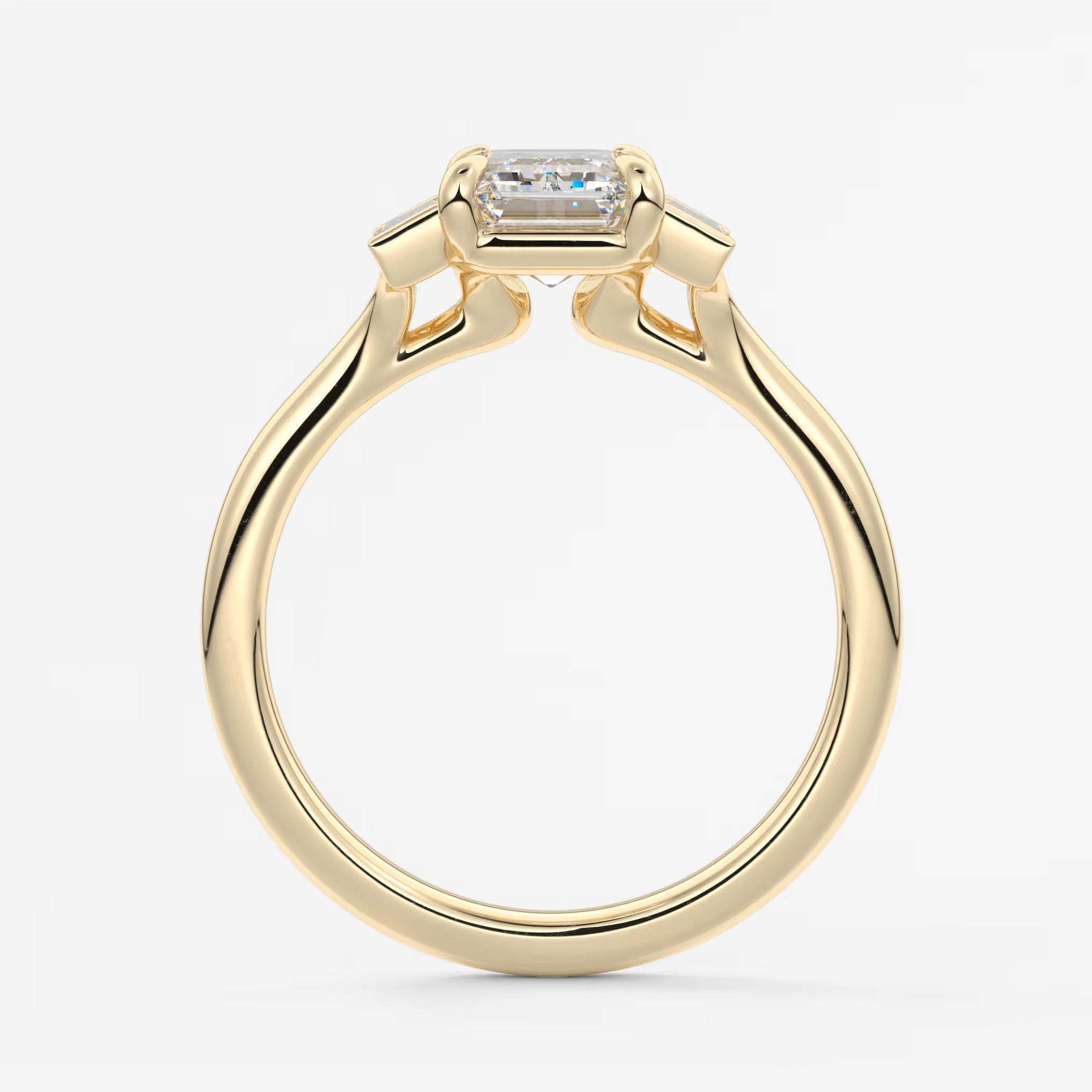 Aureline emerald baguette trilogy engagement ring