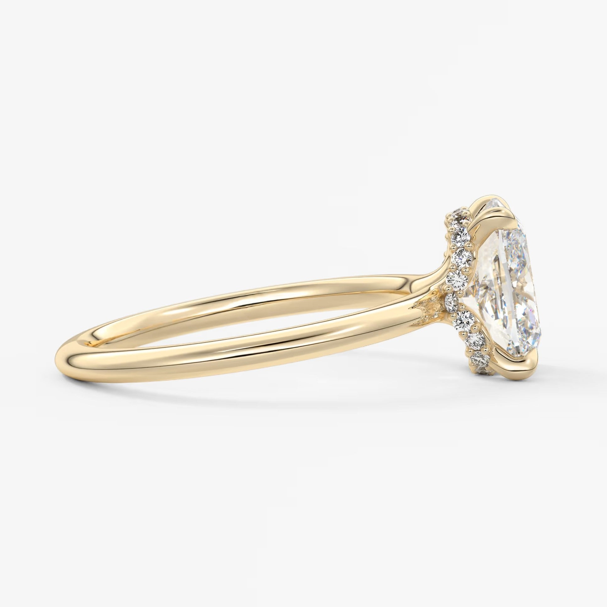 Aurora elongated cushion hidden halo engagement ring