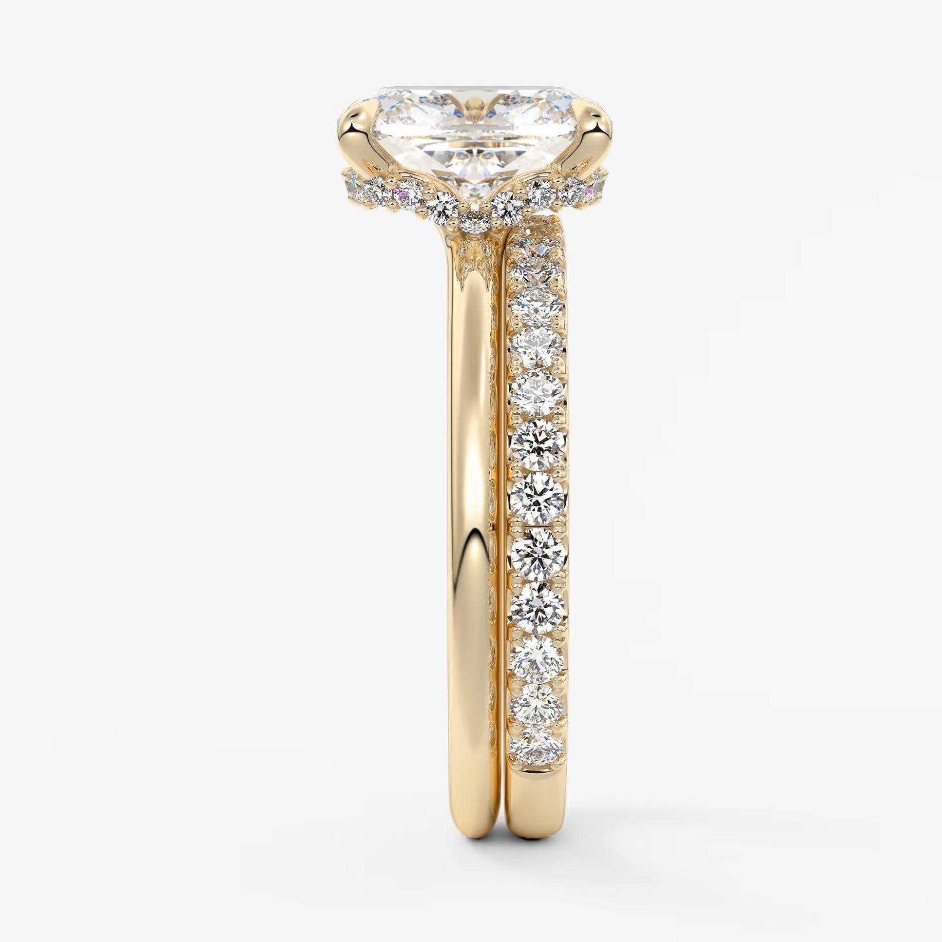 Aurora elongated cushion hidden halo engagement ring