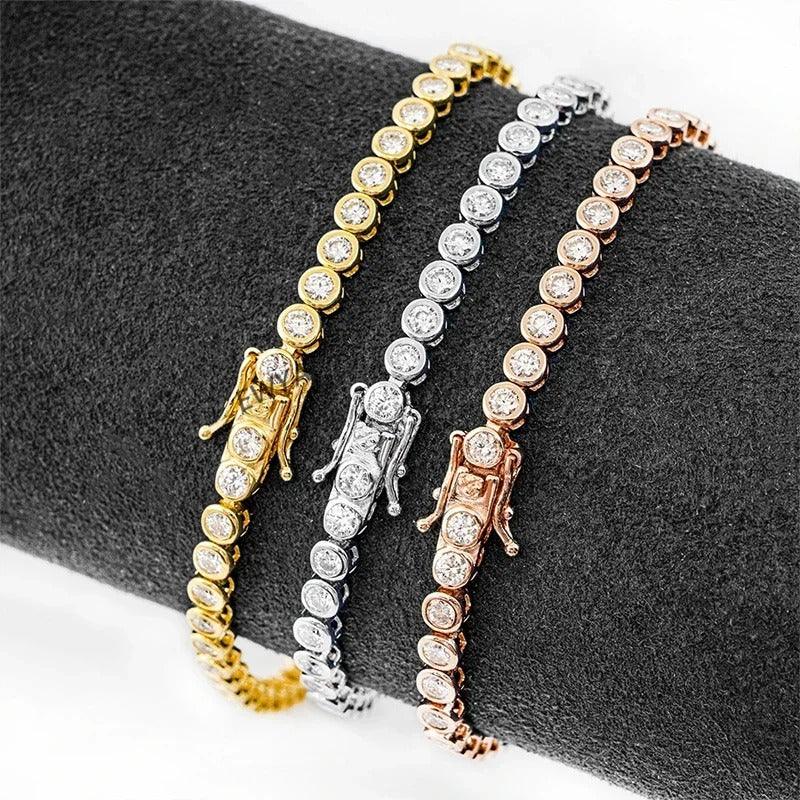 Custom made bezel moissanite tennis bracelet – 18k gold plated silver