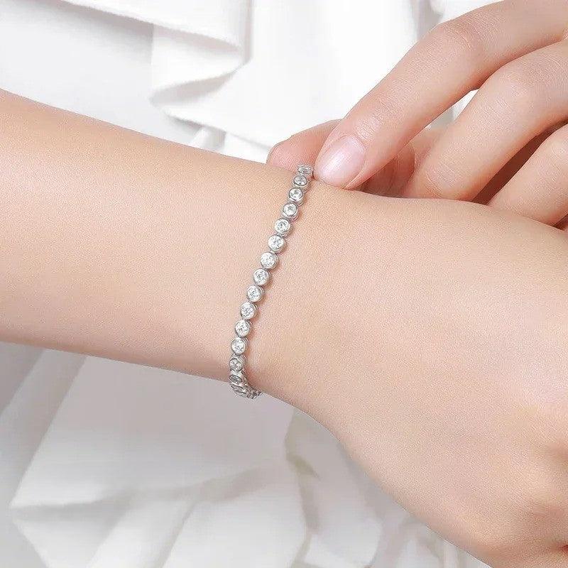 Custom made bezel moissanite tennis bracelet – 18k gold plated silver