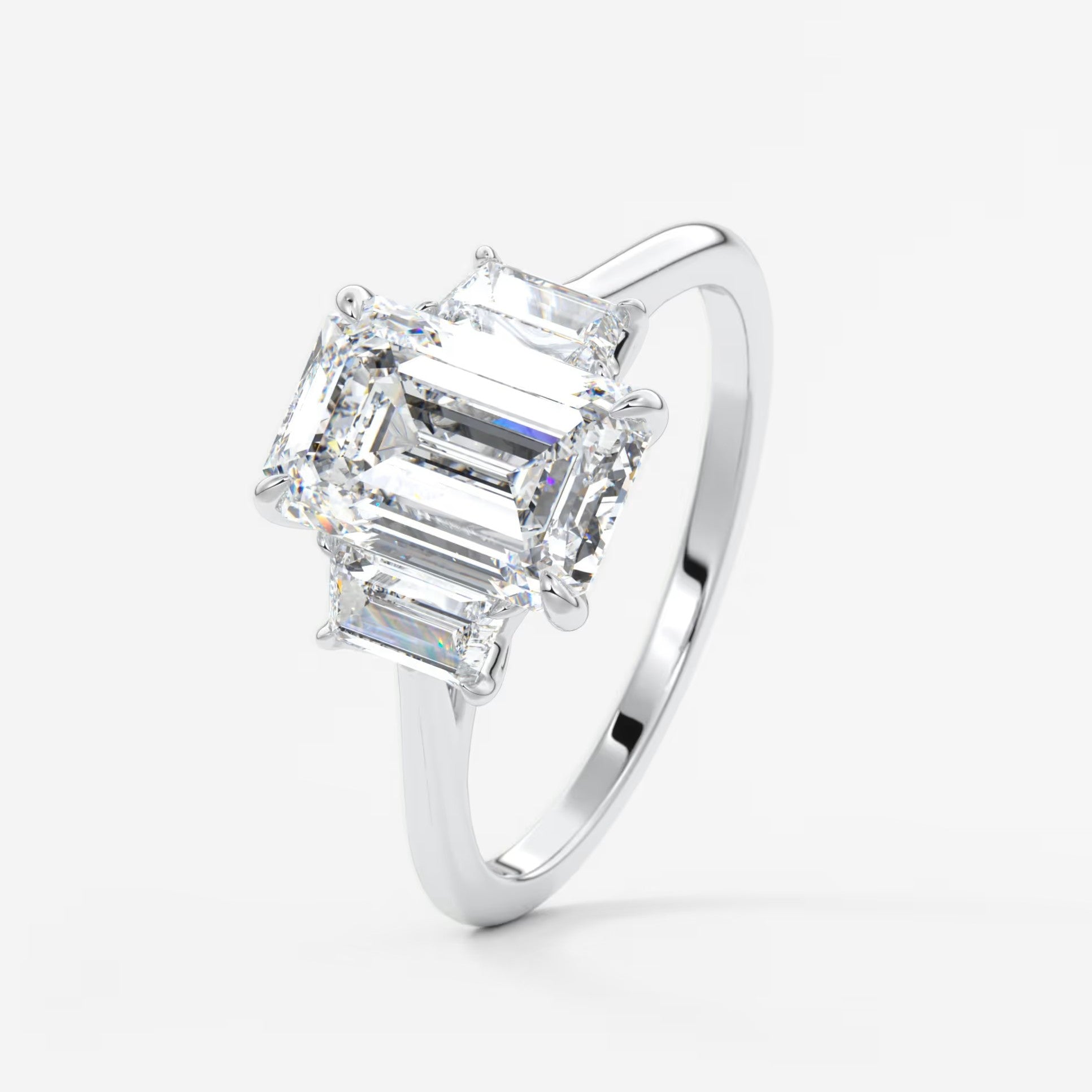 Calista emerald trapezoid cathedral engagement ring