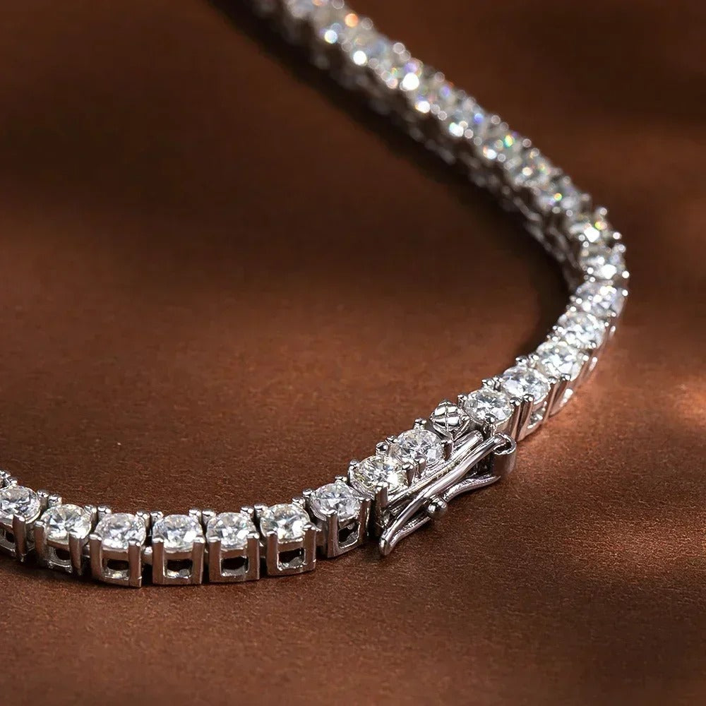 Custom made graduated moissanite tennis necklace – 18k white gold plated silver