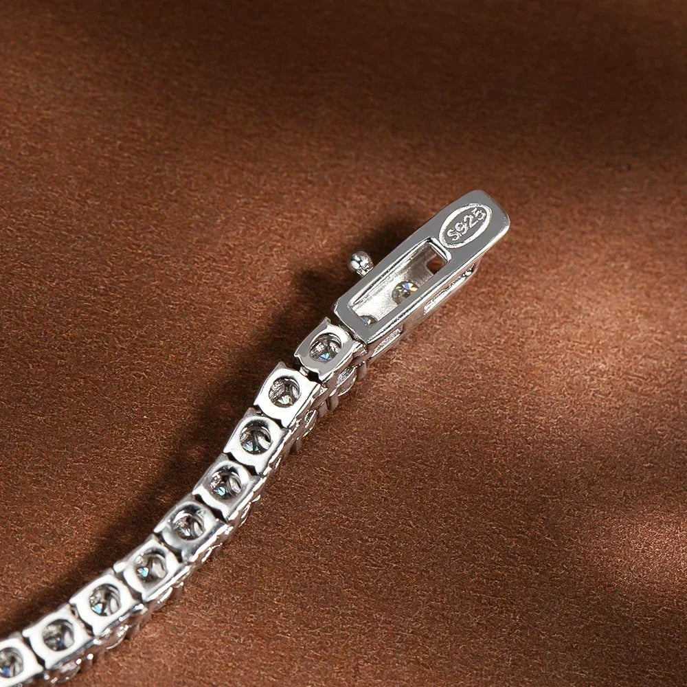 Custom made graduated moissanite tennis necklace – 18k white gold plated silver