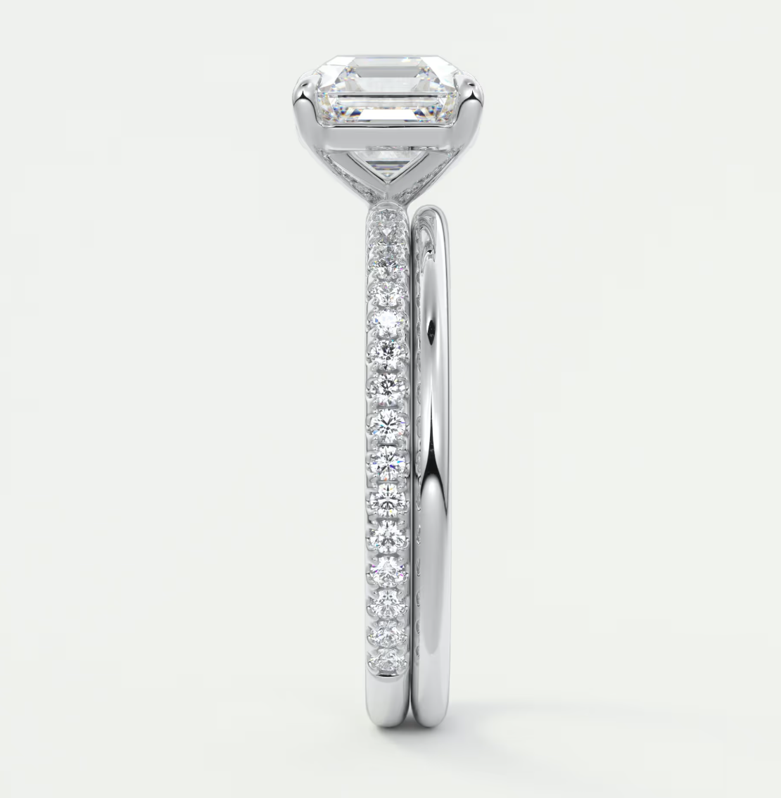 Custom made isolde asscher pavé solitaire ring | lab-grown diamond or moissanite