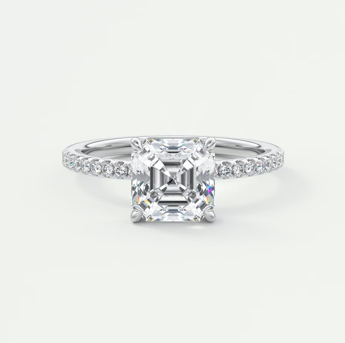 Custom made isolde asscher pavé solitaire ring | lab-grown diamond or moissanite