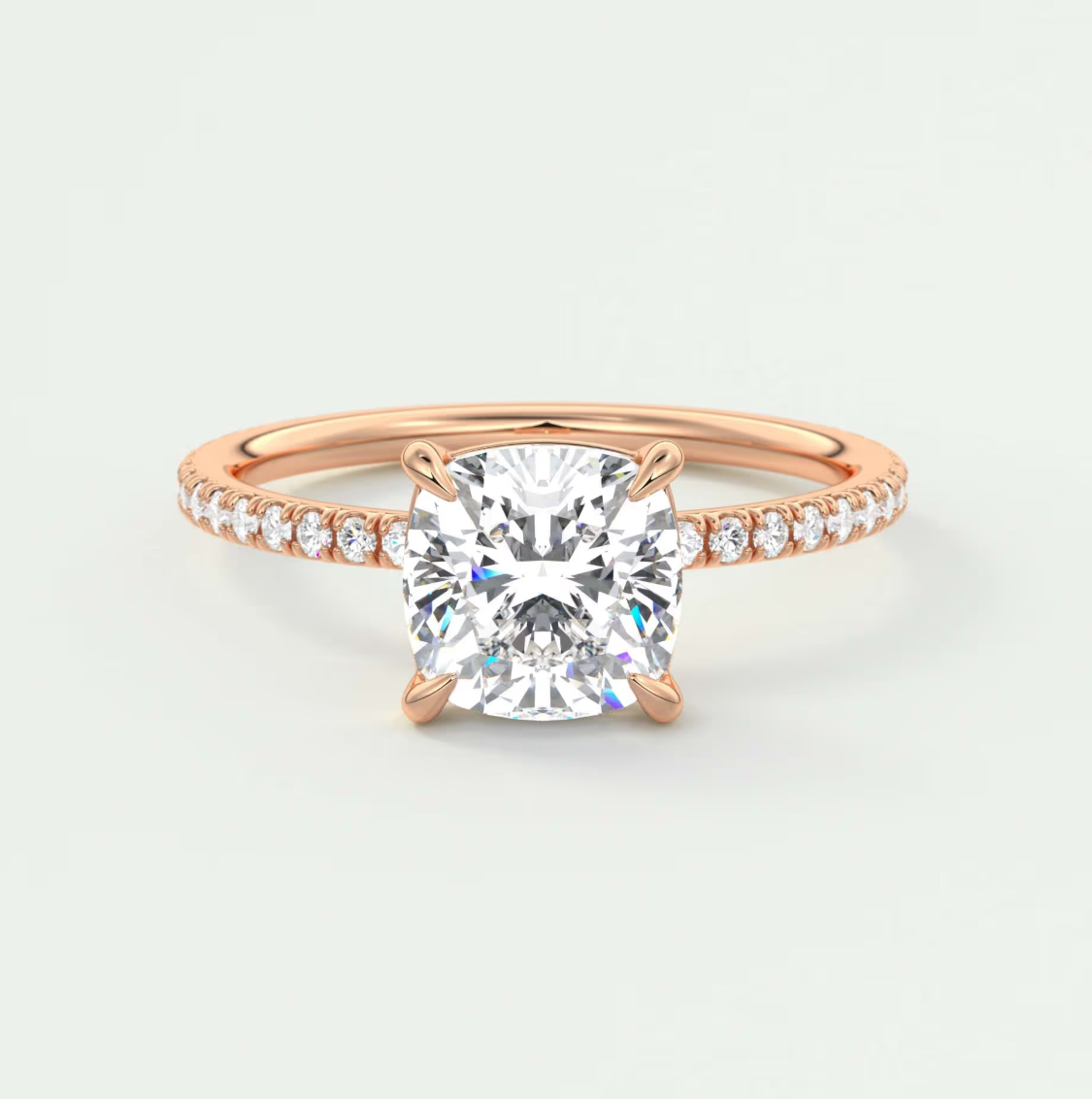 Custom made isolde cushion pavé solitaire ring | lab-grown diamond or moissanite
