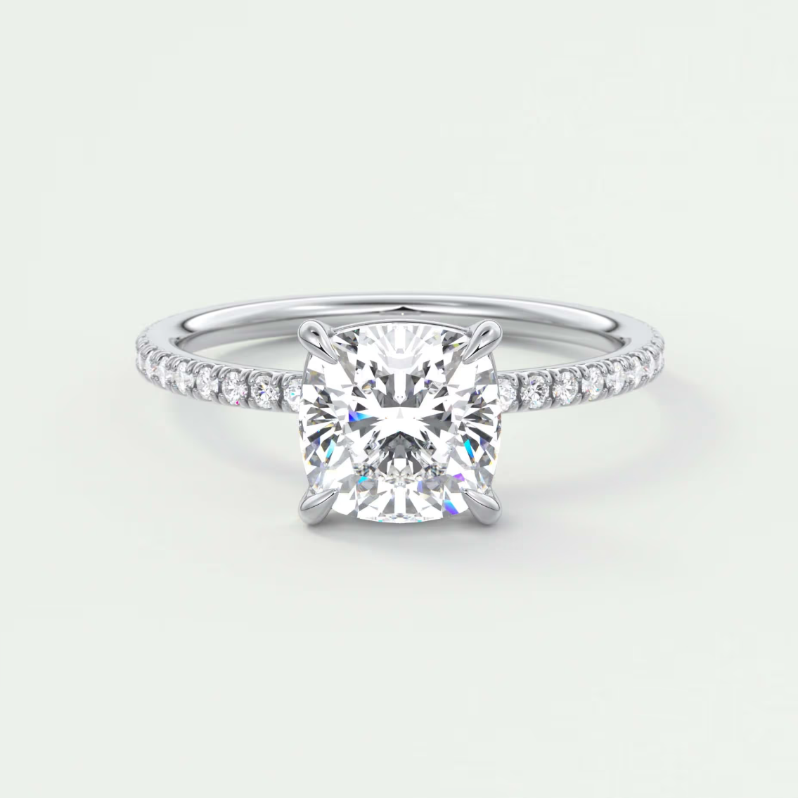 Custom made isolde cushion pavé solitaire ring | lab-grown diamond or moissanite