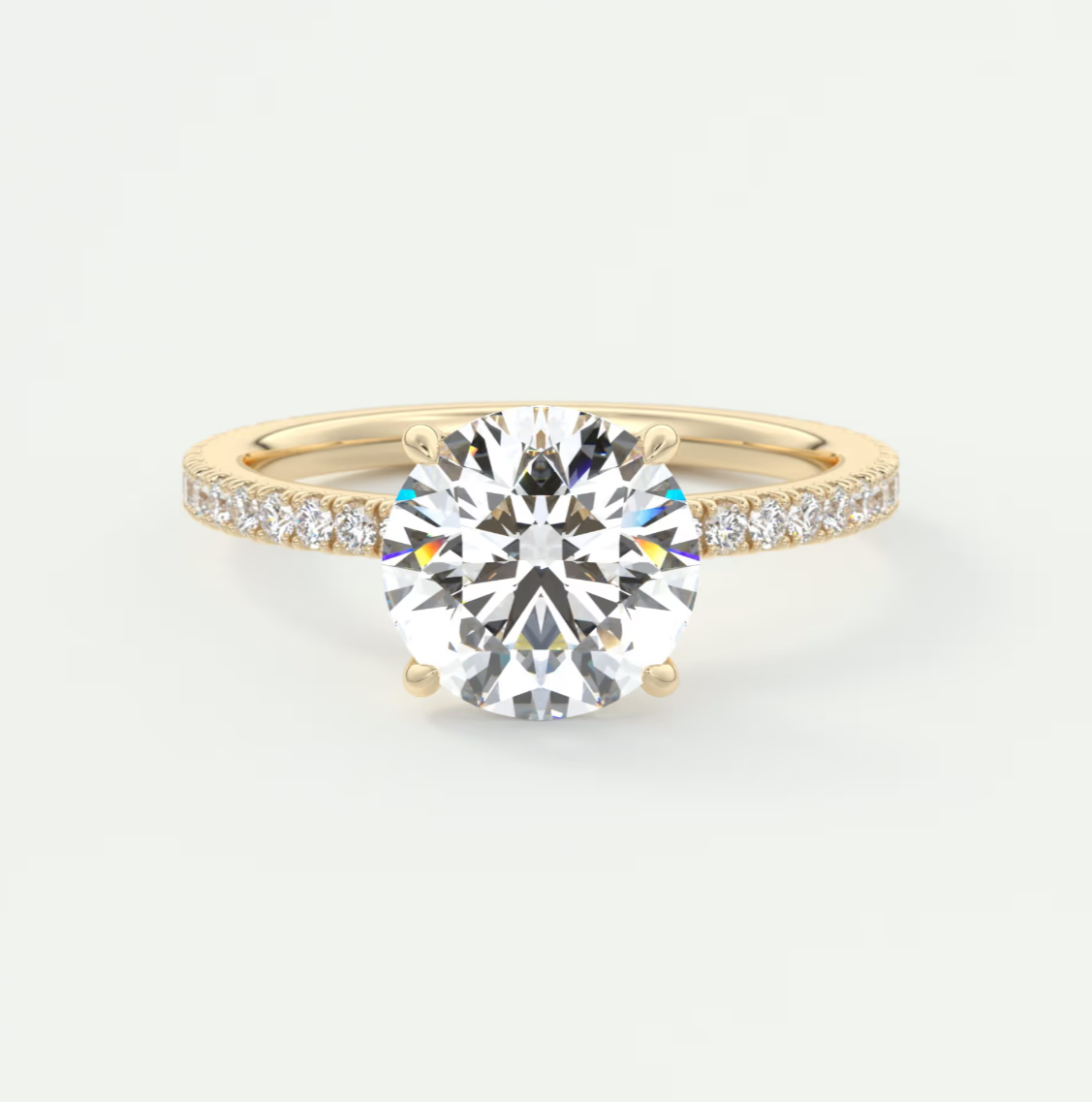 Custom made isolde pavé round brilliant solitaire ring | lab or moissanite