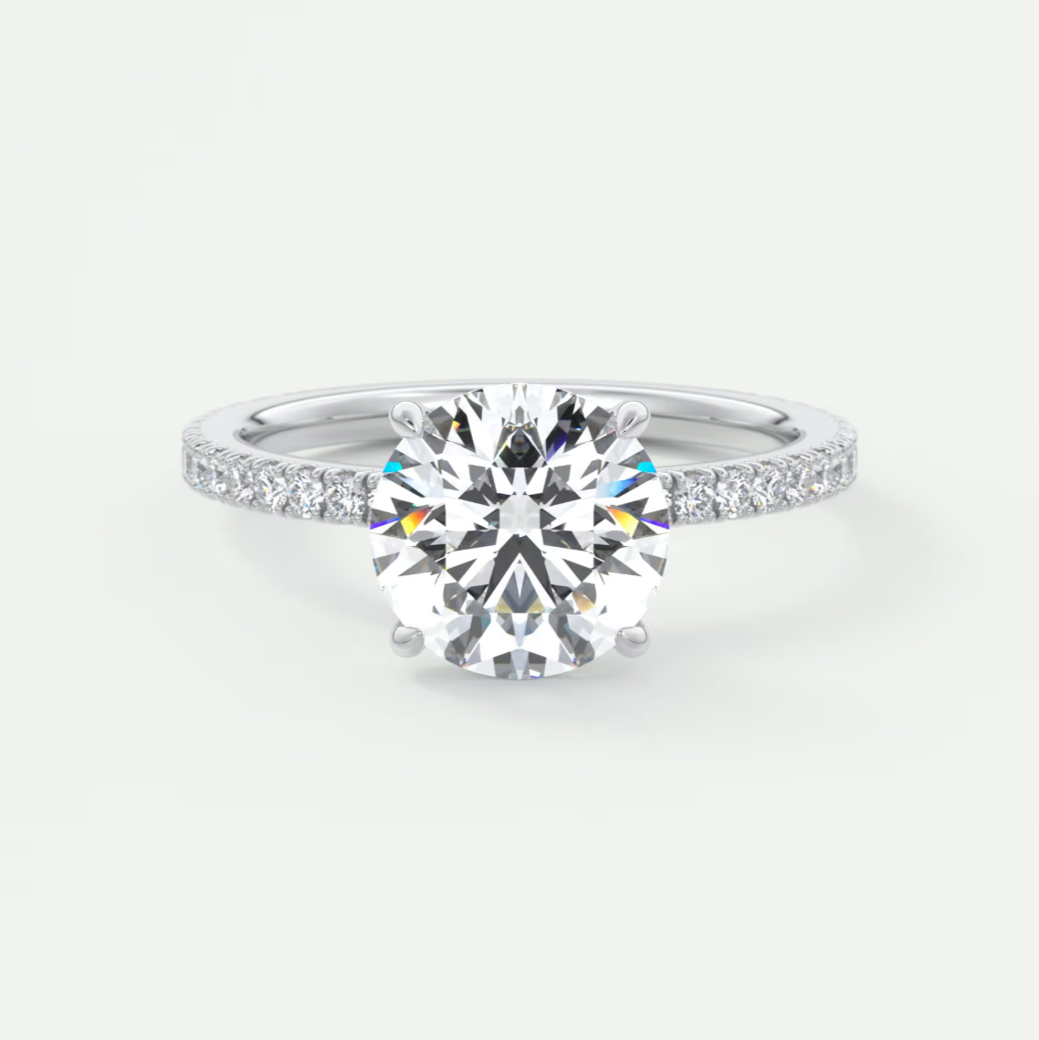 Custom made isolde pavé round brilliant solitaire ring | lab or moissanite