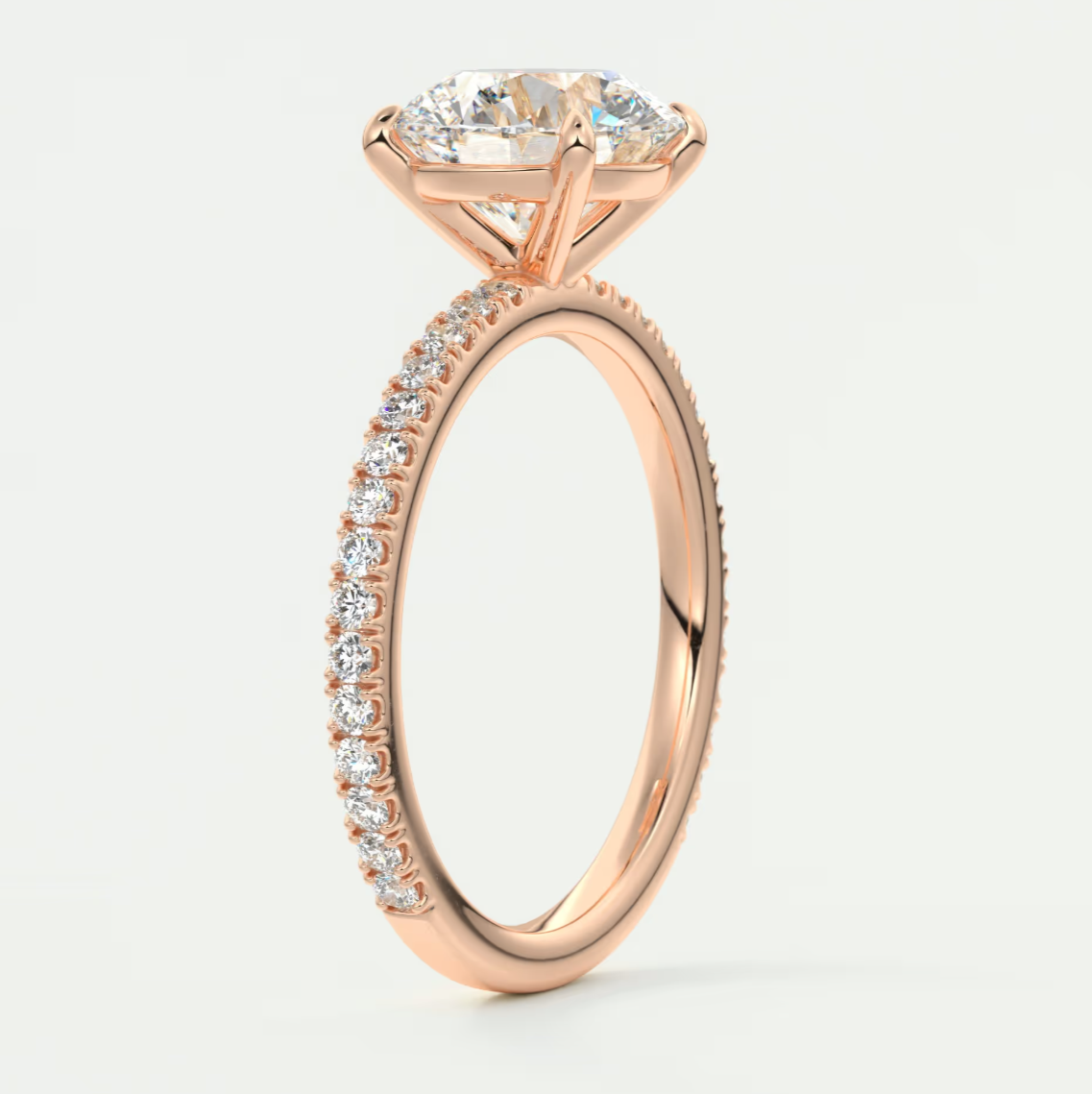 Custom made isolde pavé round brilliant solitaire ring | lab or moissanite