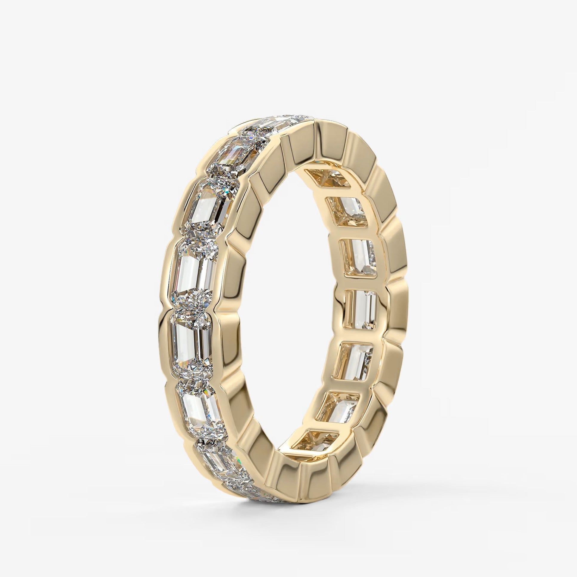 Solara east-west emerald half-bezel eternity band