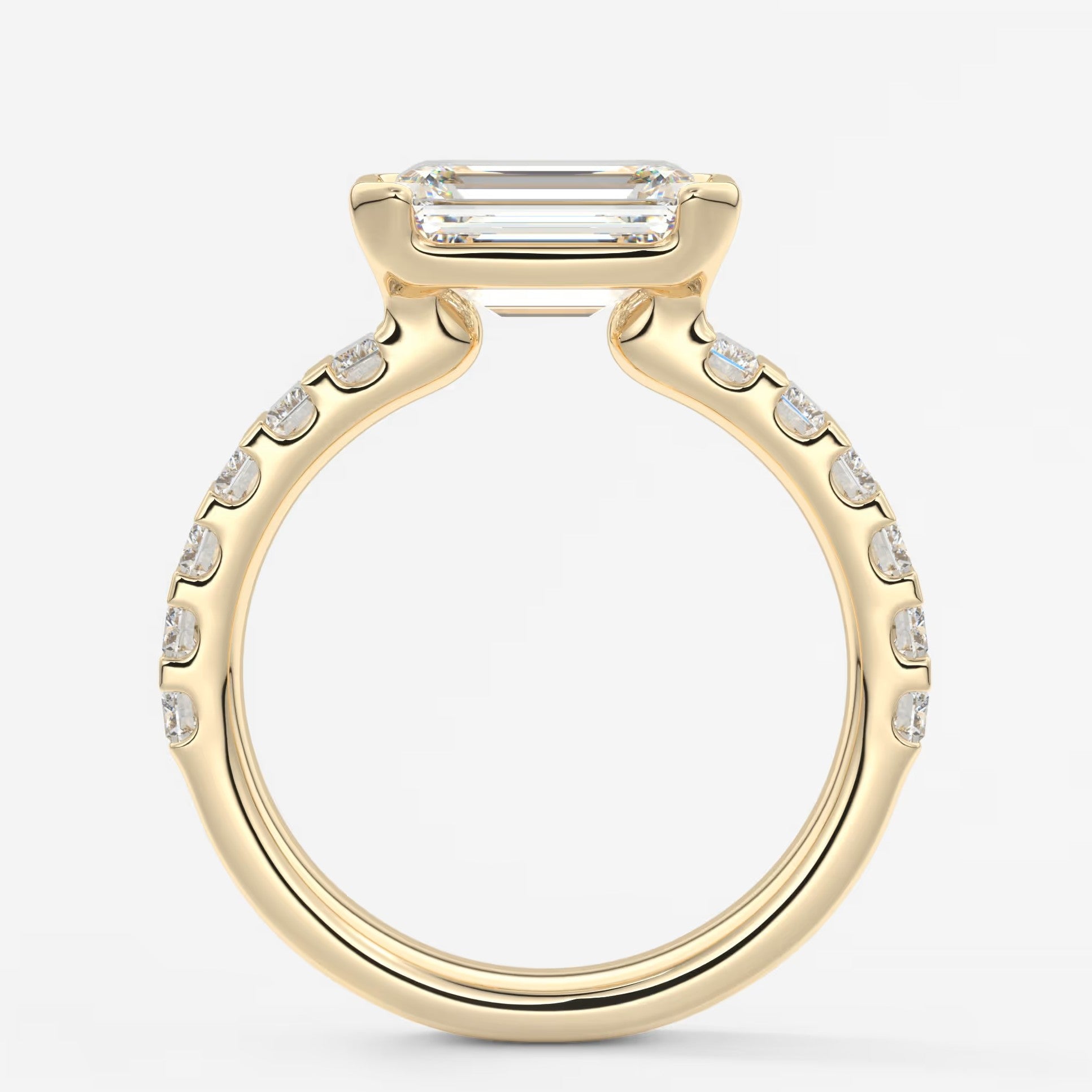 Solara grande east-west emerald half-bezel engagement ring