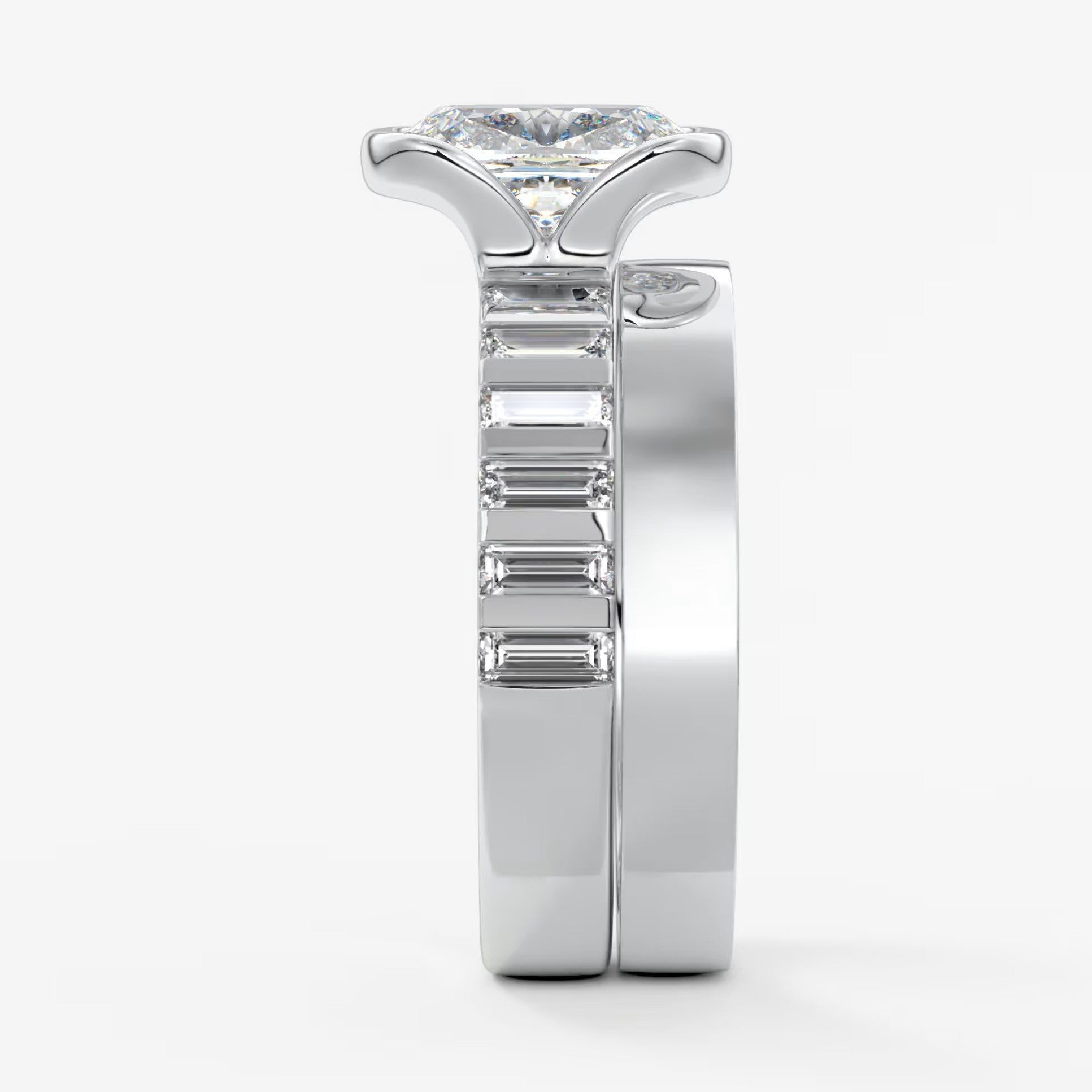 Solara grande elongated cushion half-bezel engagement ring