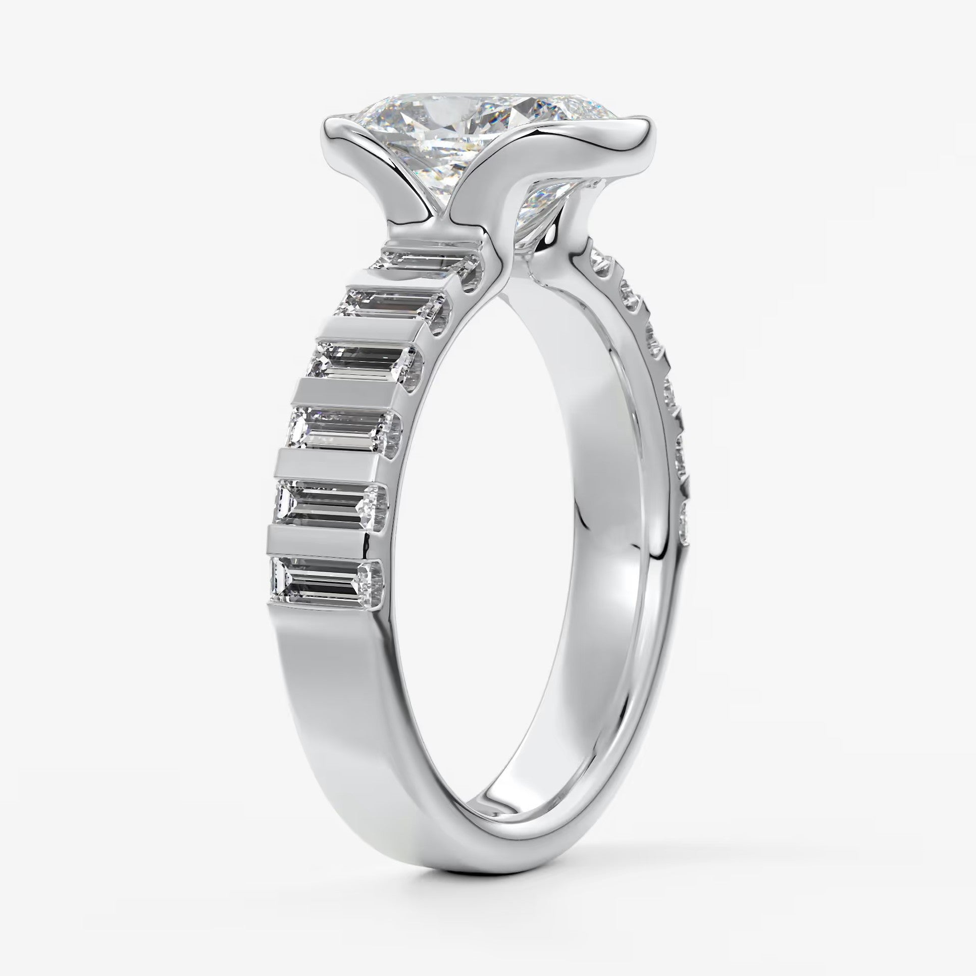 Solara grande elongated cushion half-bezel engagement ring