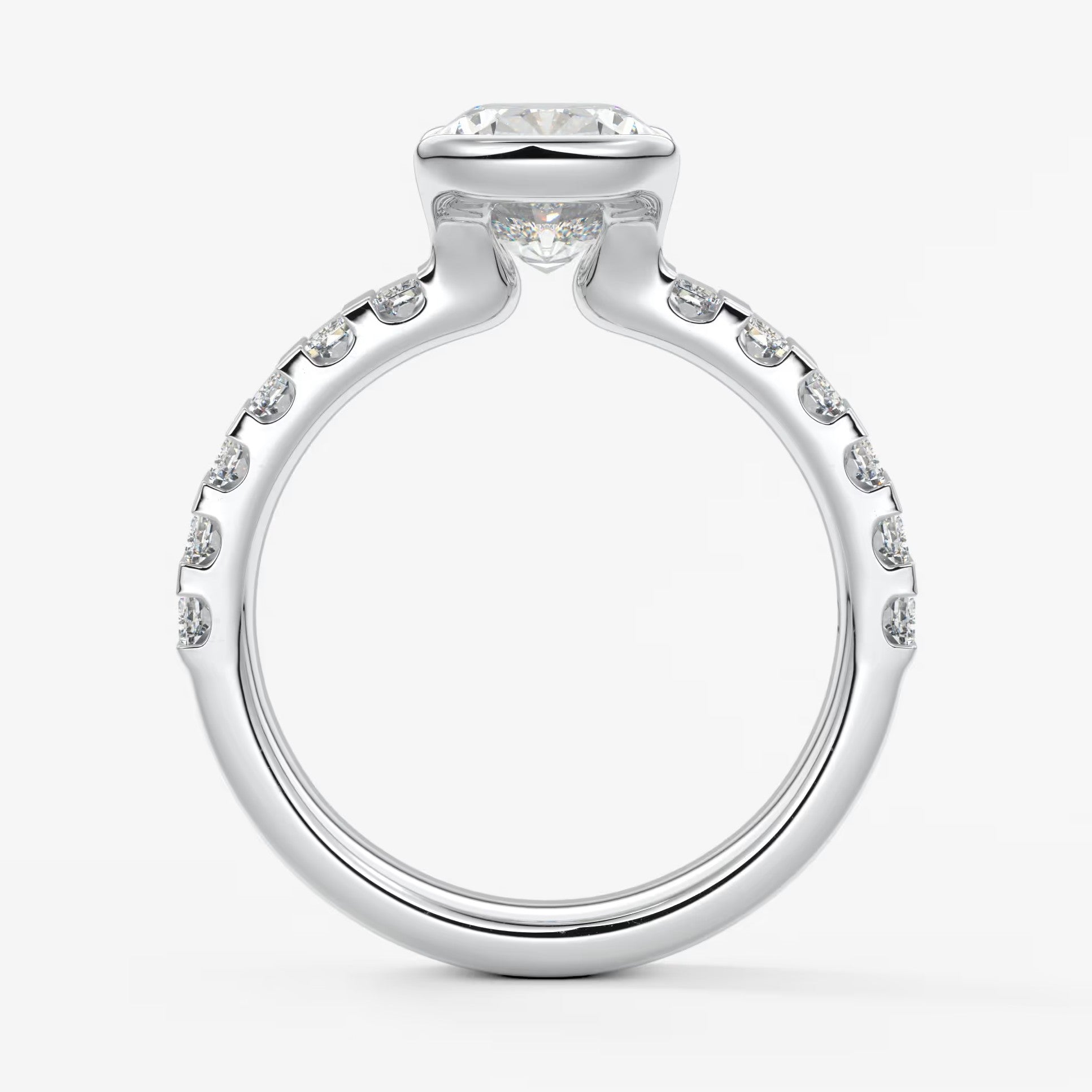 Solara grande elongated cushion half-bezel engagement ring
