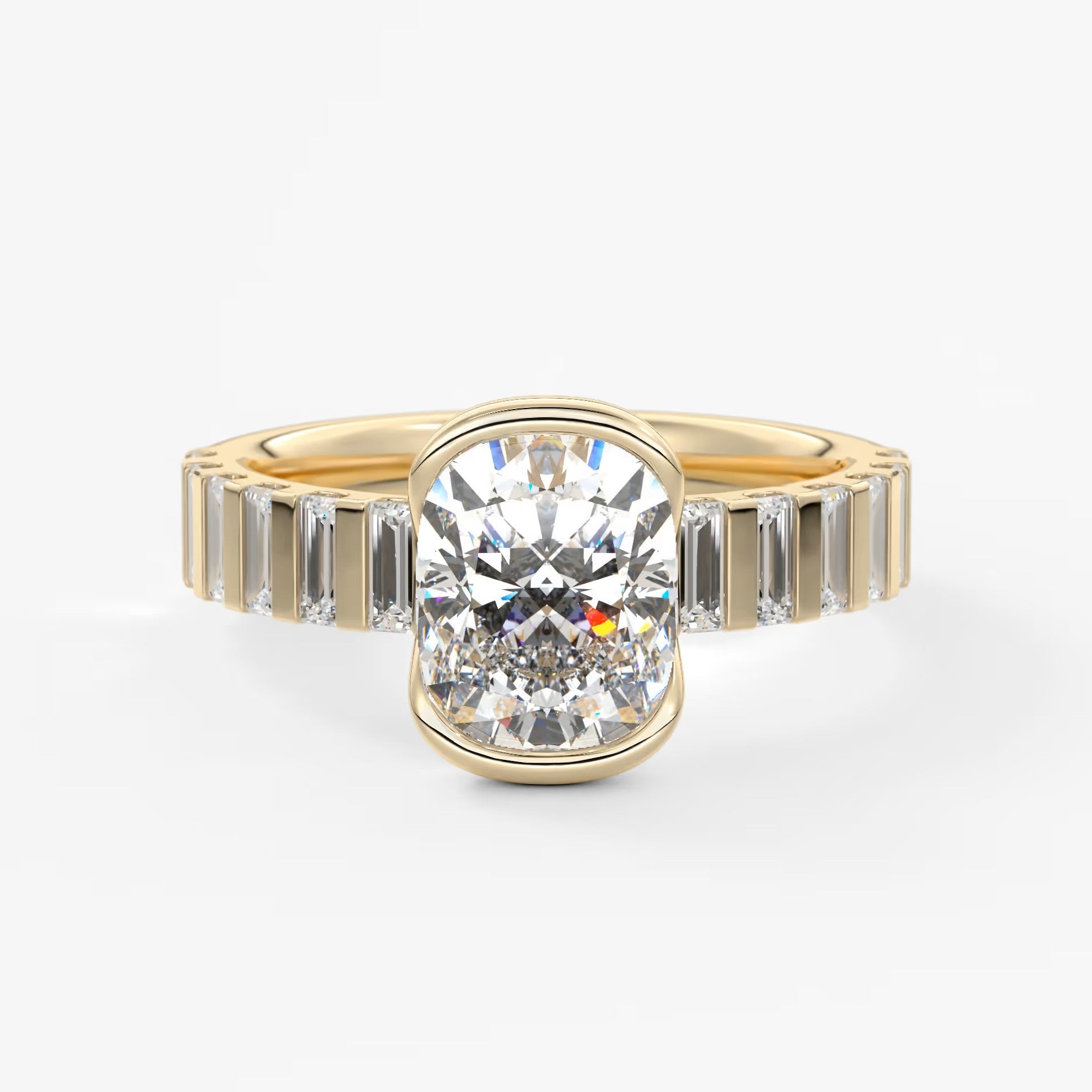 Solara grande elongated cushion half-bezel engagement ring