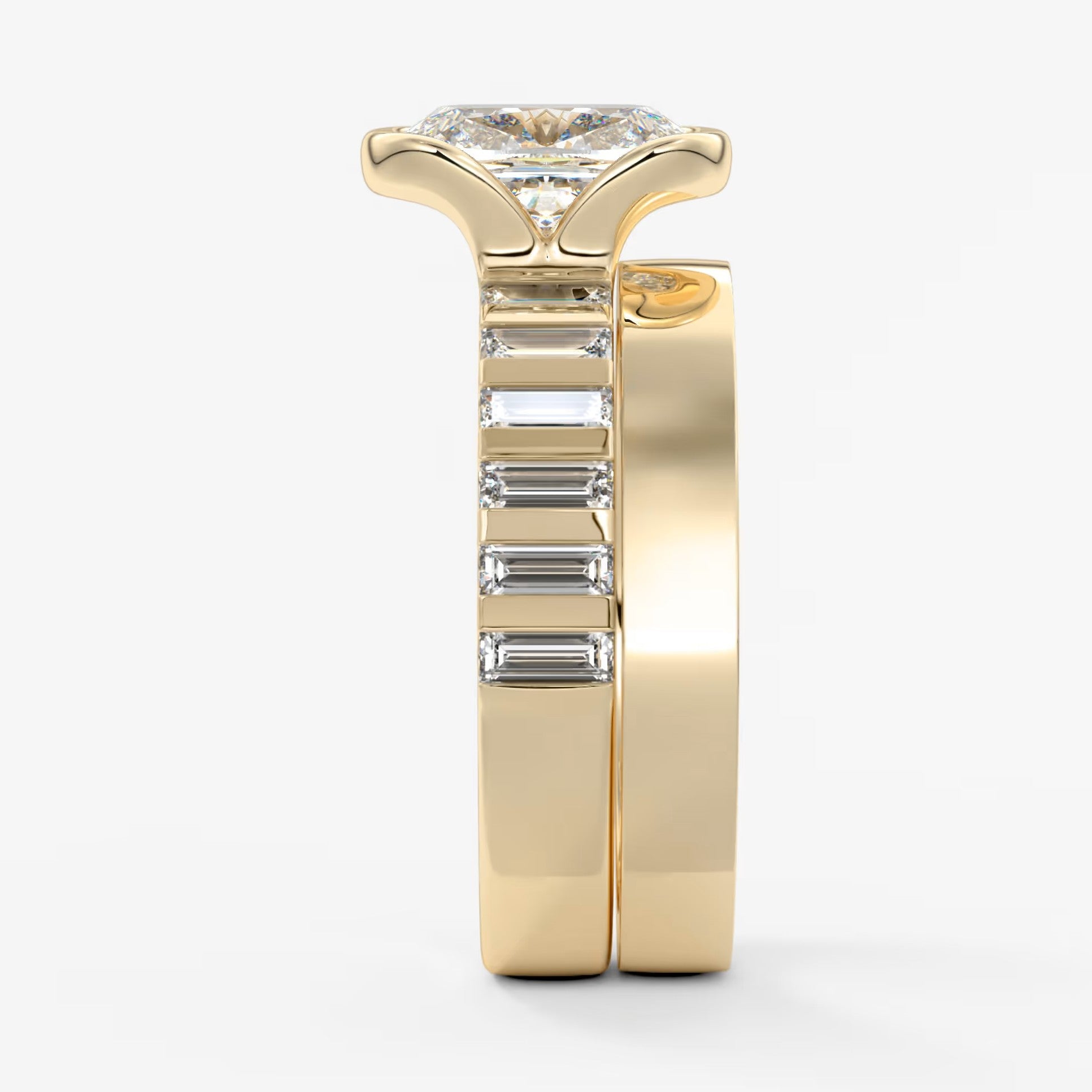 Solara grande elongated cushion half-bezel engagement ring