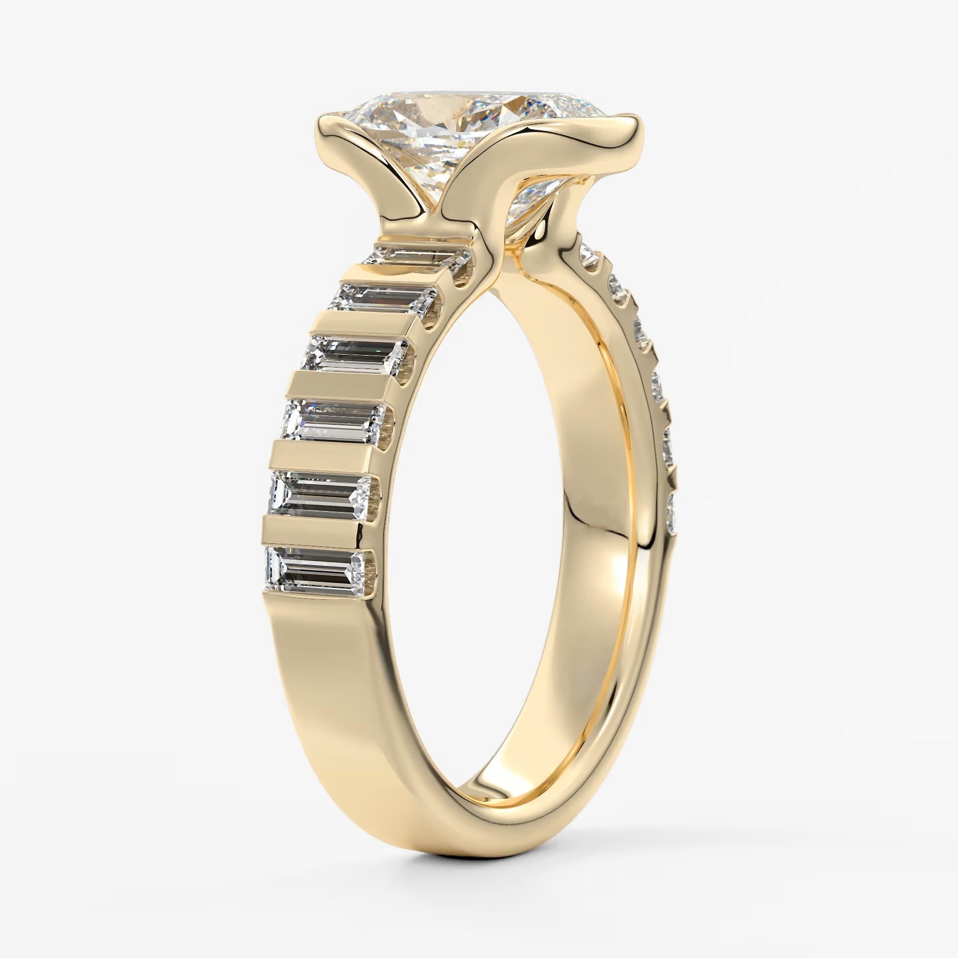 Solara grande elongated cushion half-bezel engagement ring