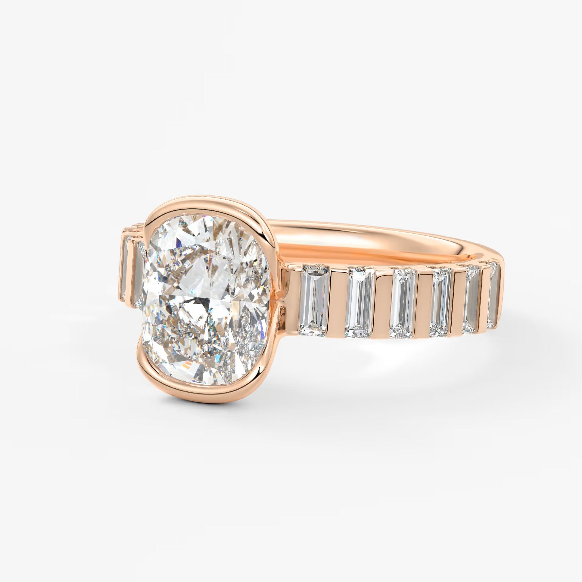 Solara grande elongated cushion half-bezel engagement ring