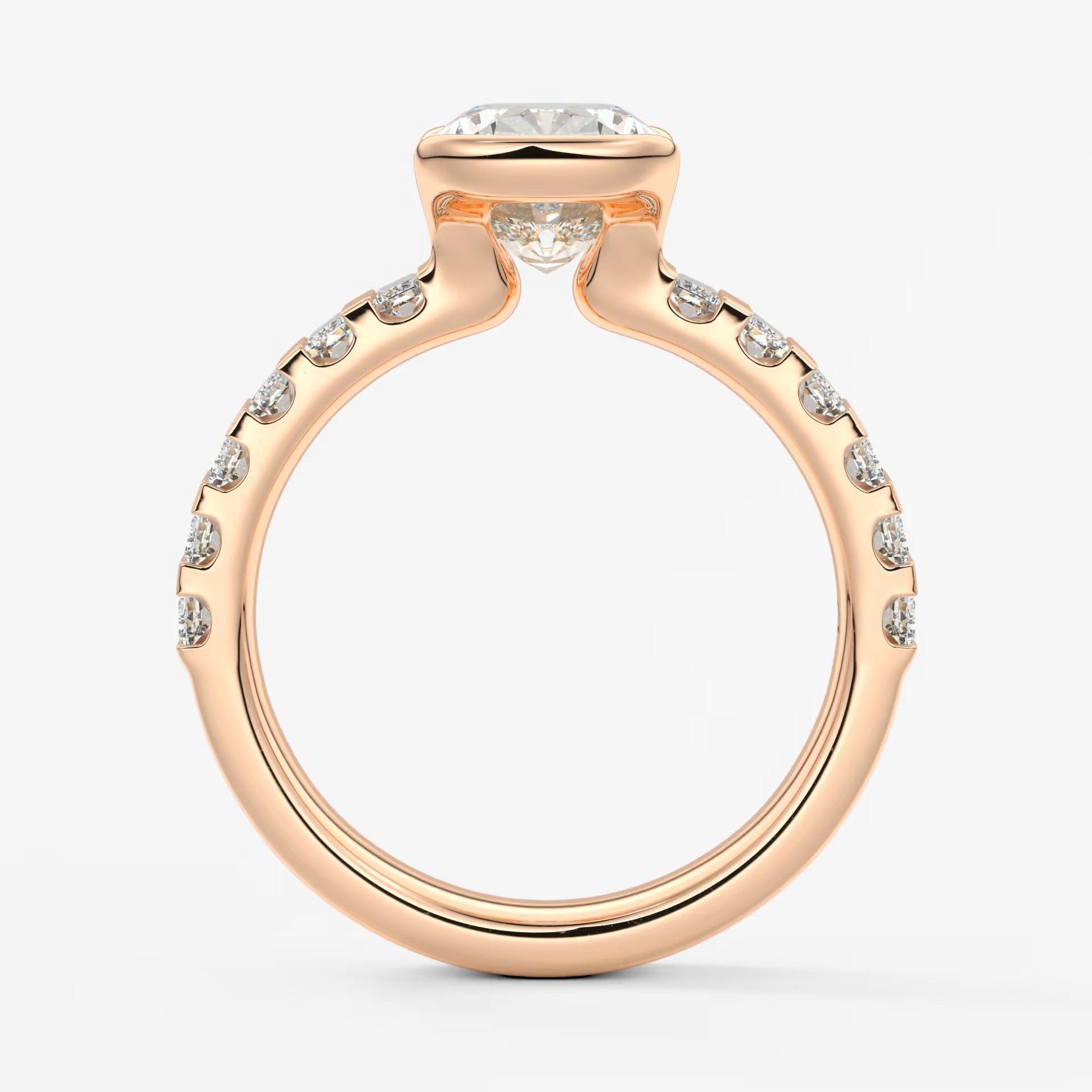 Solara grande elongated cushion half-bezel engagement ring