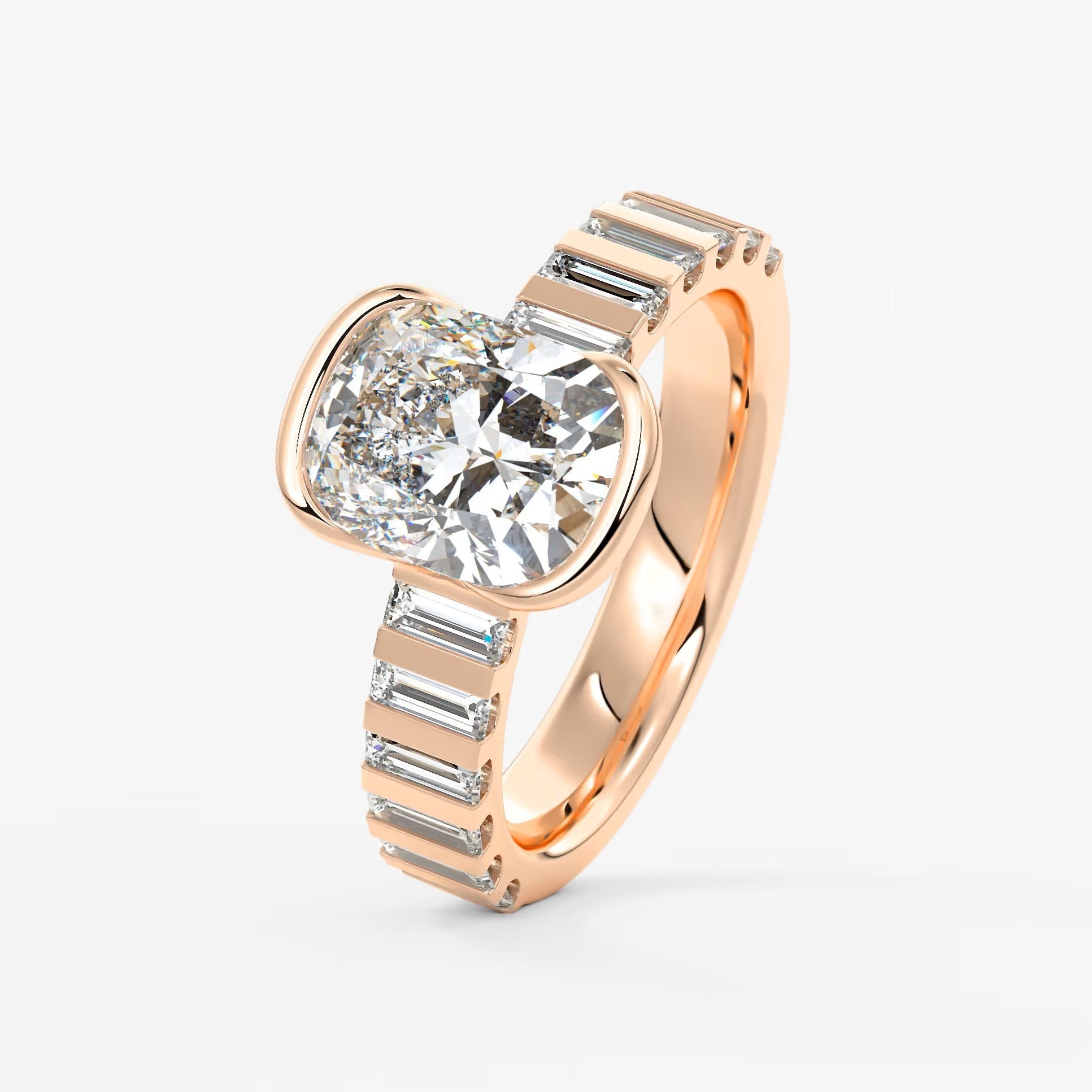 Solara grande elongated cushion half-bezel engagement ring