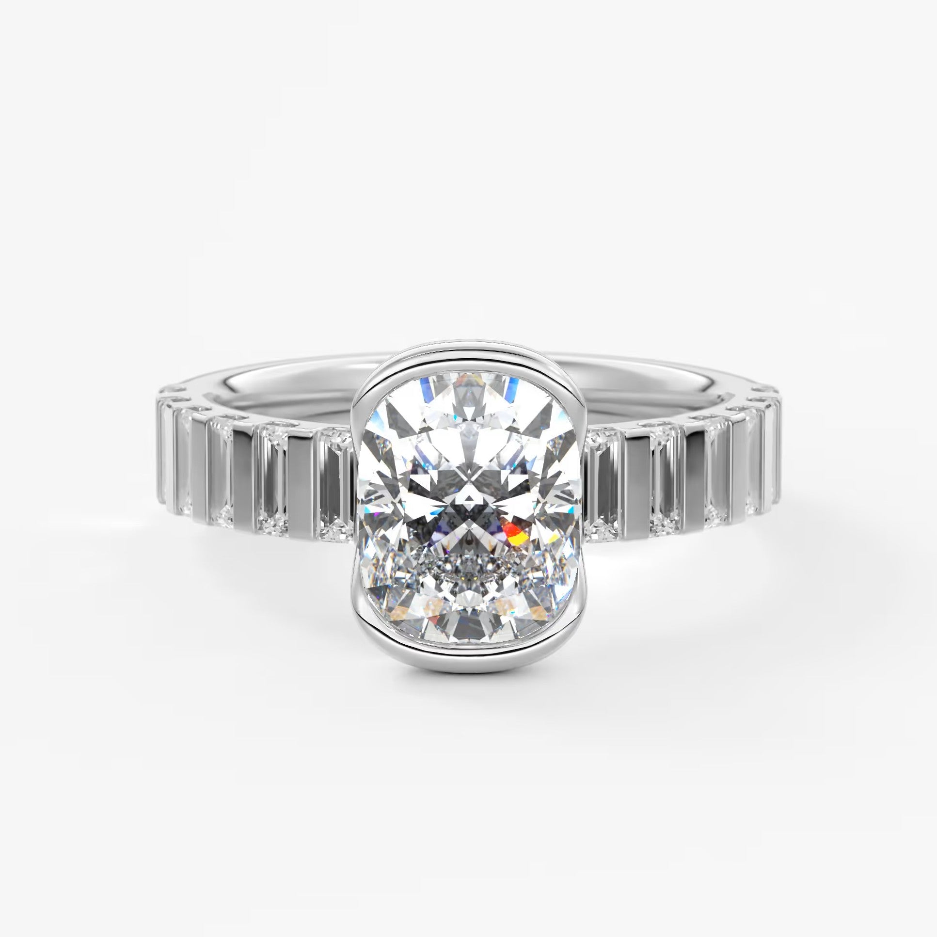 Solara grande elongated cushion half-bezel engagement ring