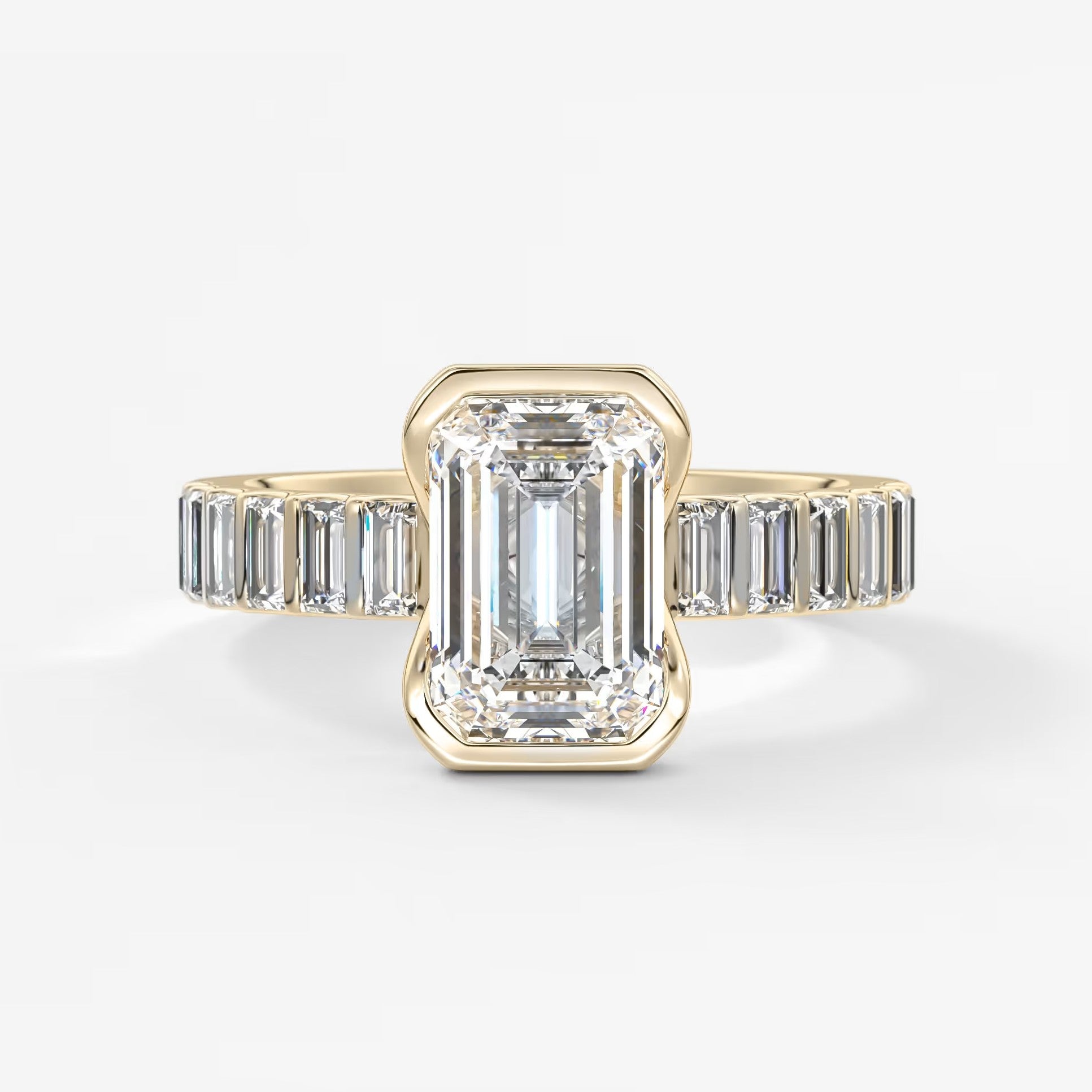 Solara grande emerald half-bezel engagement ring